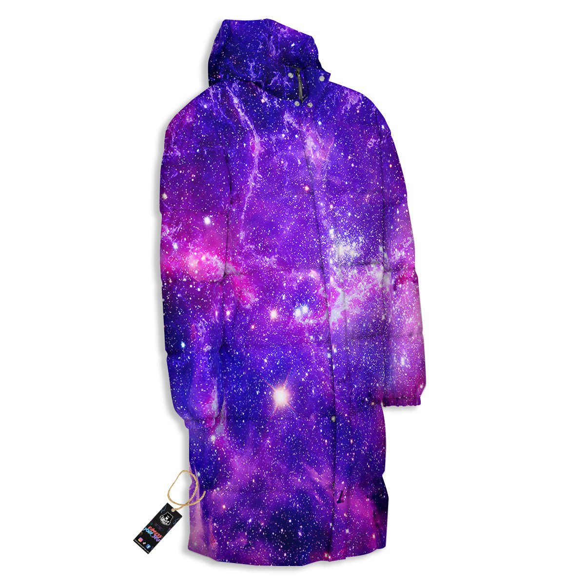 Galaxy Space Dark Purple Universe Print Long Down Jacket-grizzshop