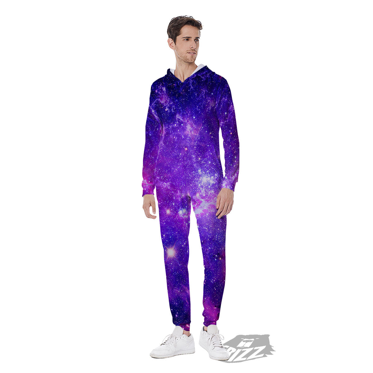 Galaxy Space Dark Purple Universe Print Men's Jumpsuit-grizzshop