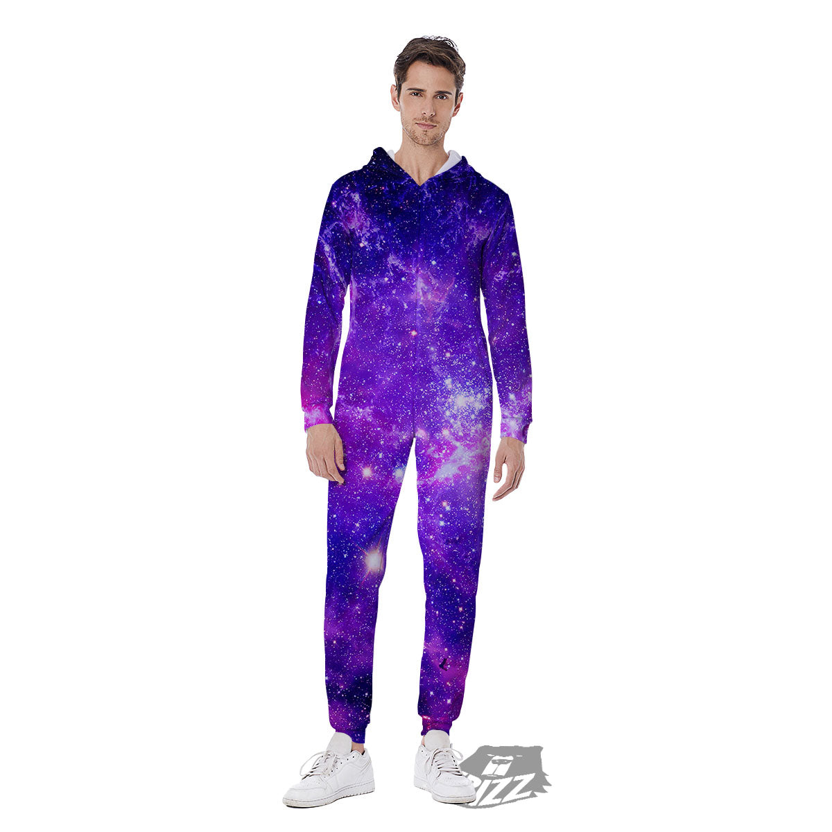 Galaxy Space Dark Purple Universe Print Men's Jumpsuit-grizzshop