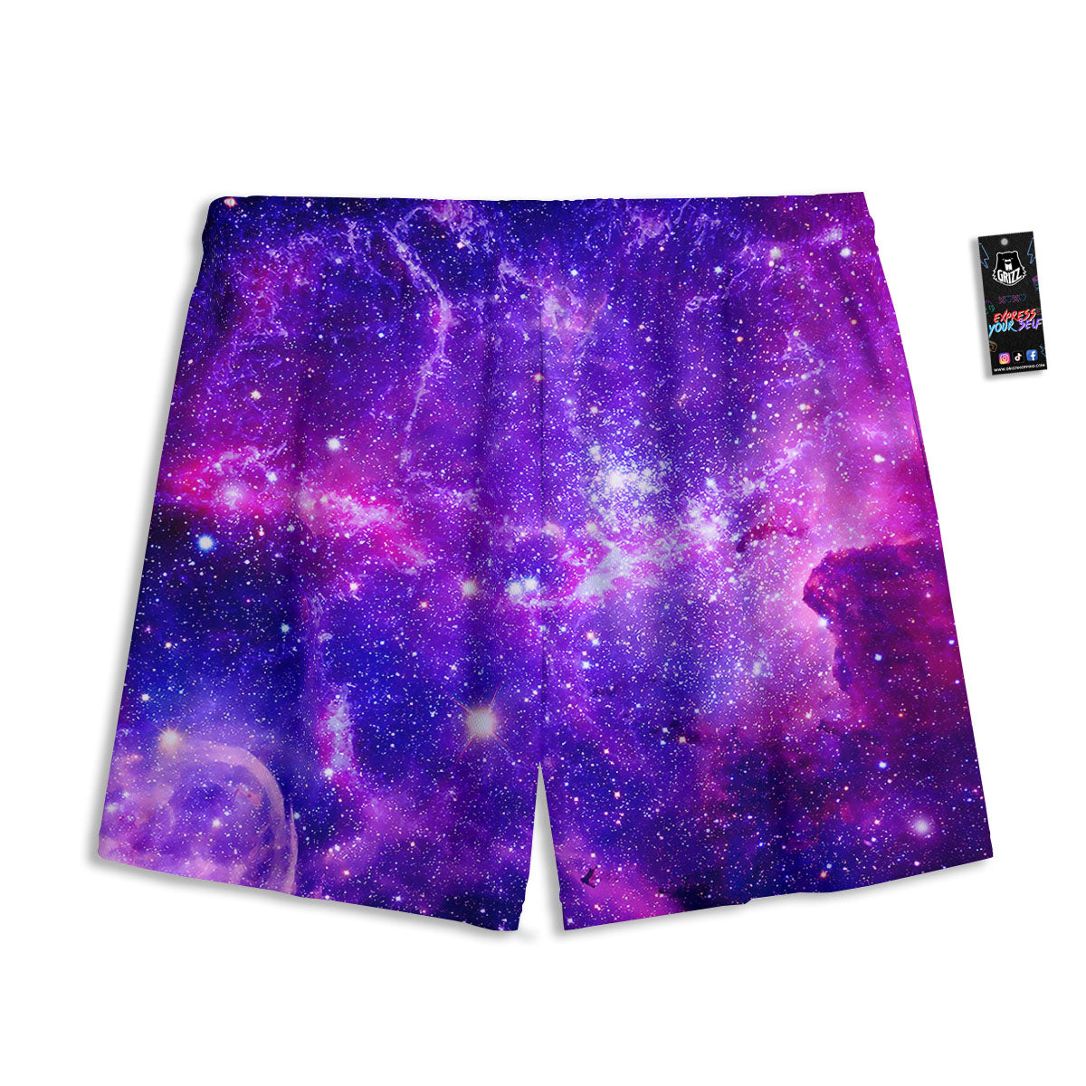 Galaxy Space Dark Purple Universe Print Mesh Shorts