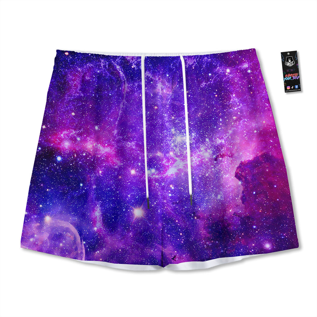 Galaxy Space Dark Purple Universe Print Mesh Shorts