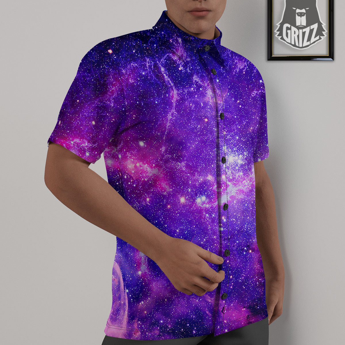 Galaxy Space Dark Purple Universe Print Untucked Shirts-grizzshop