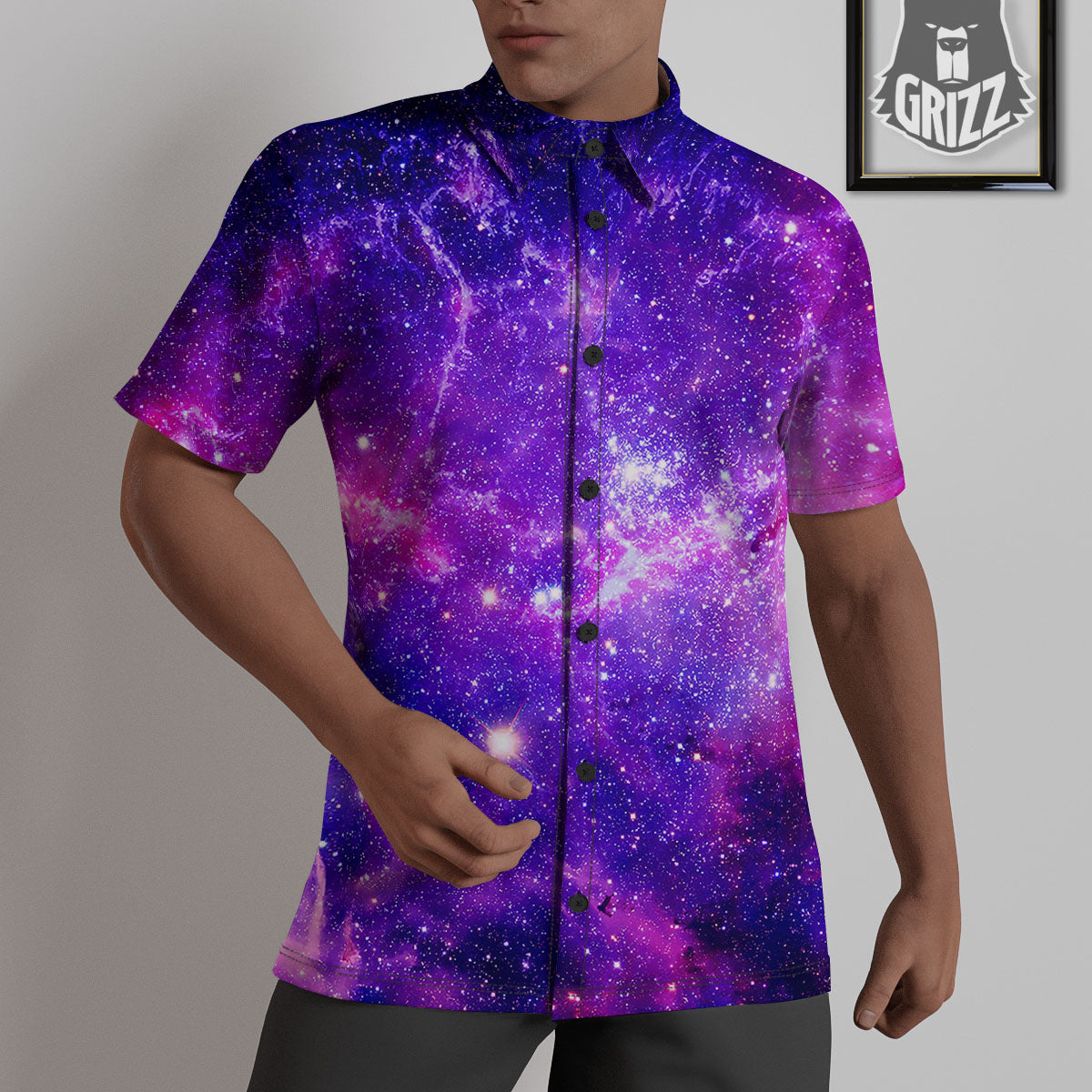 Galaxy Space Dark Purple Universe Print Untucked Shirts-grizzshop