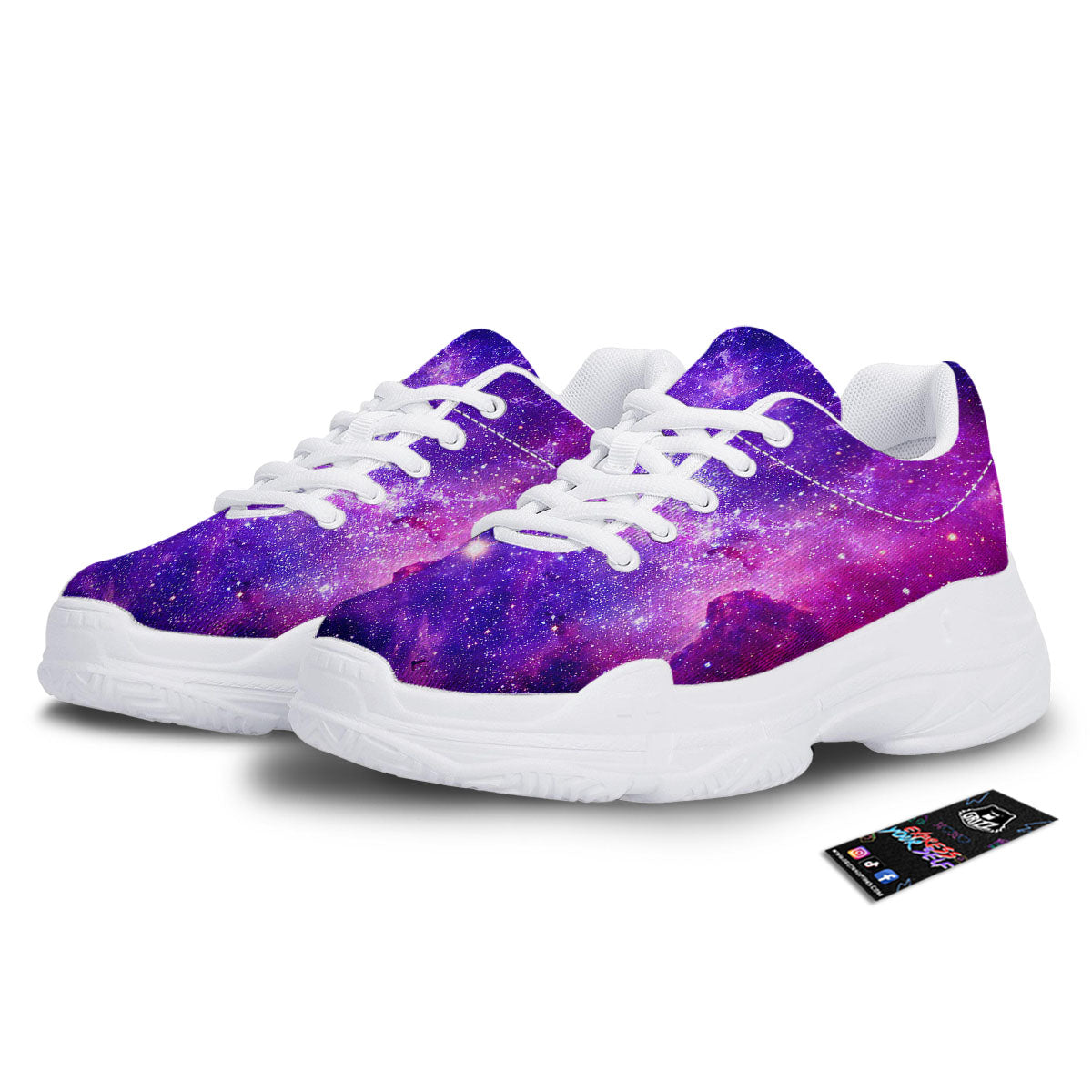 Galaxy Space Dark Purple Universe Print White Chunky Shoes-grizzshop
