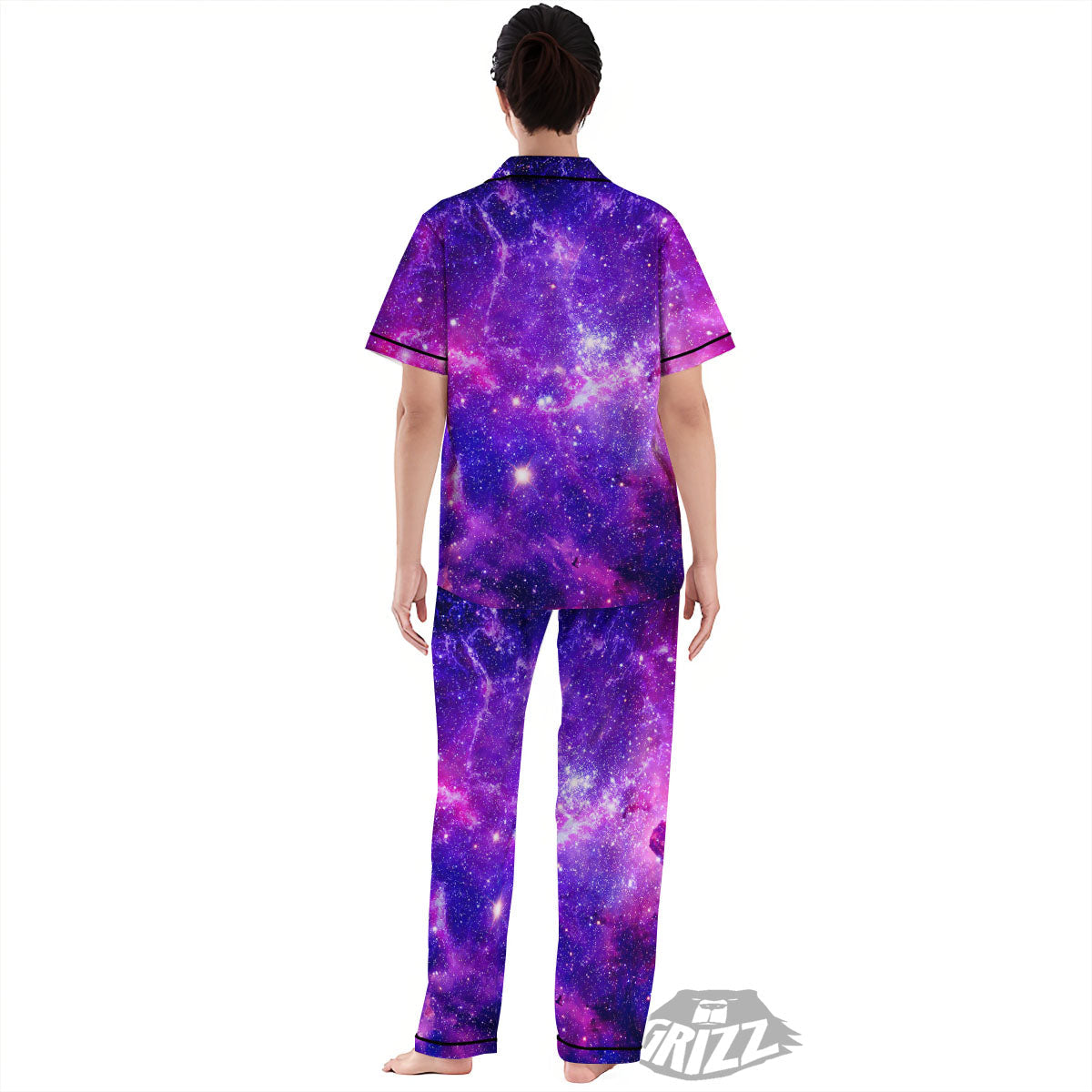 Galaxy Space Dark Purple Universe Print Women's Pajamas Set-grizzshop