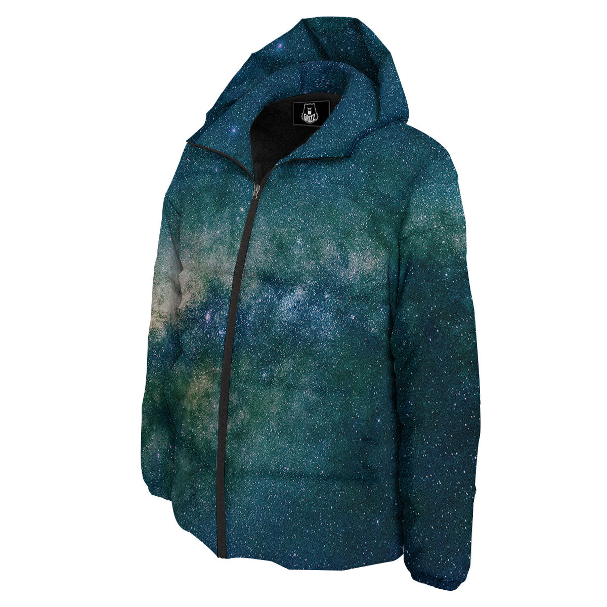 Galaxy Space Dark Teal Print Down Jacket-grizzshop