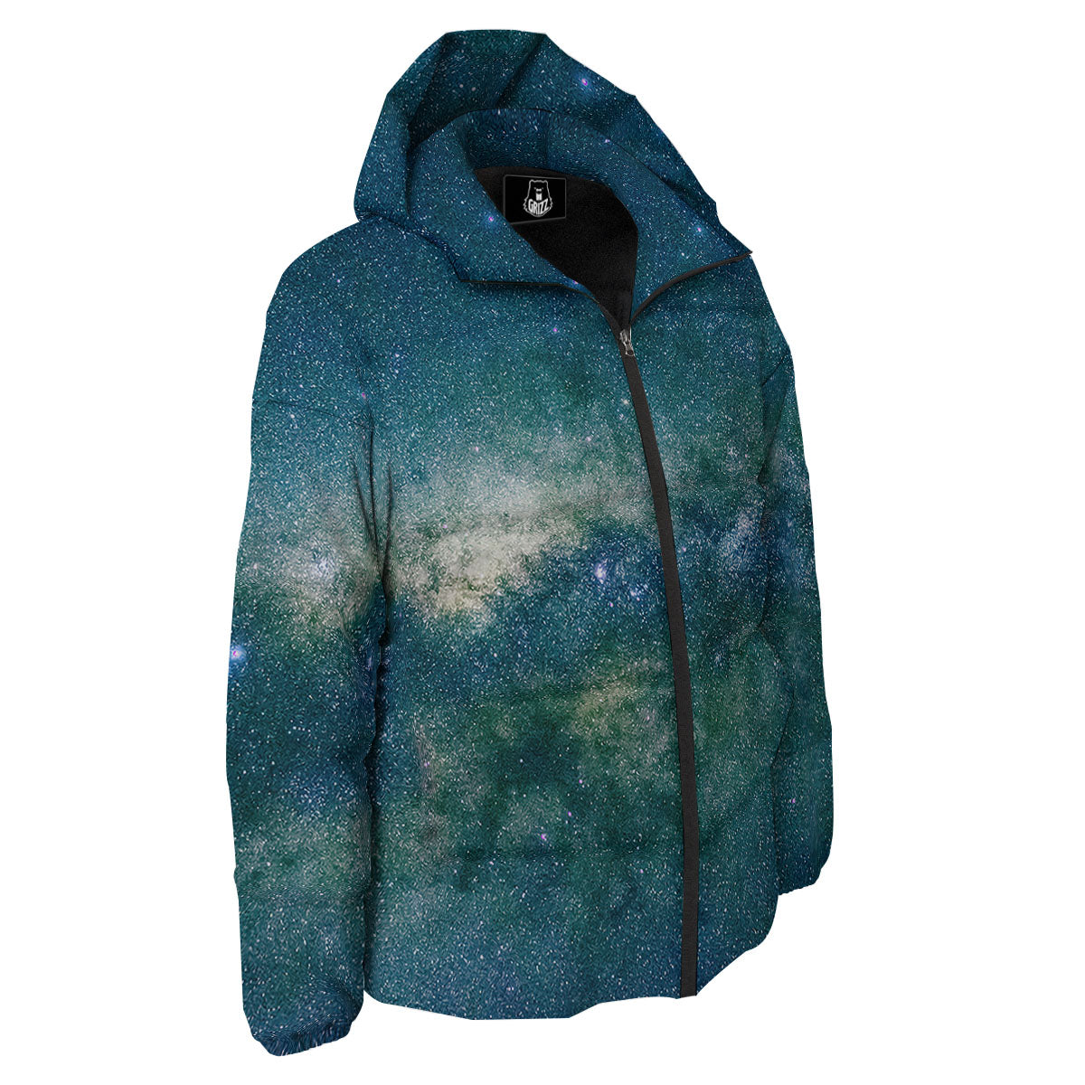 Galaxy Space Dark Teal Print Down Jacket-grizzshop