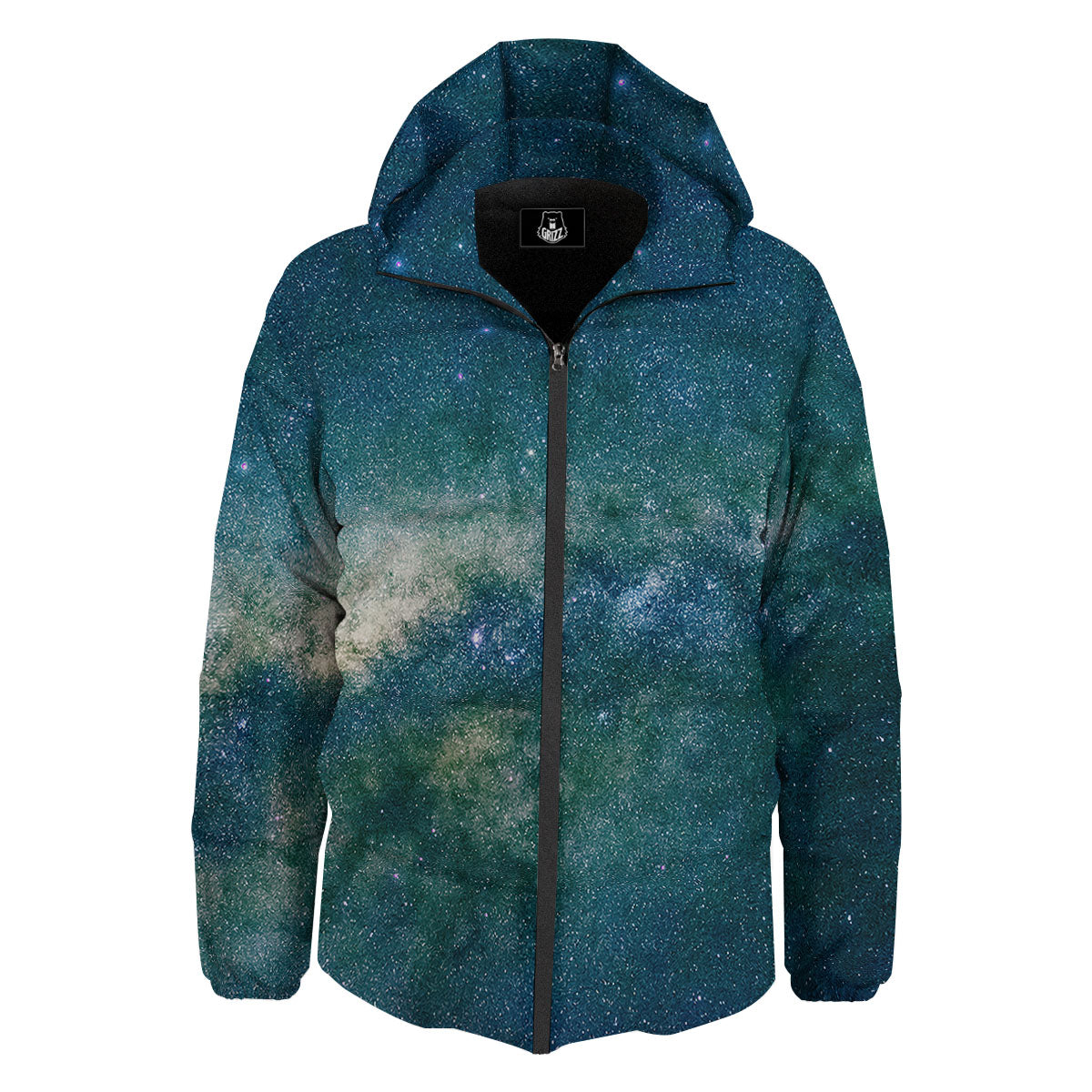Galaxy Space Dark Teal Print Down Jacket-grizzshop