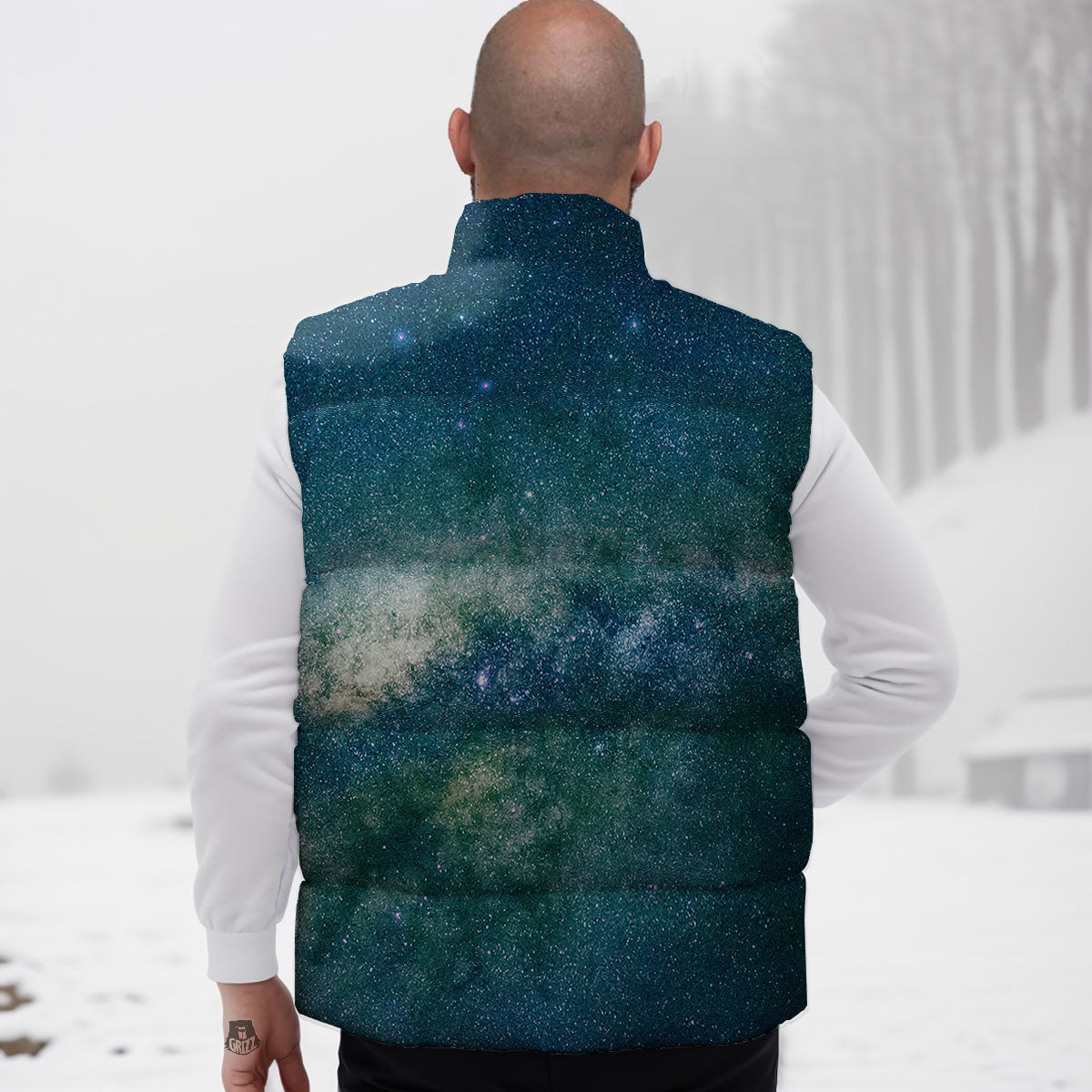 Galaxy Space Dark Teal Print Down Vest