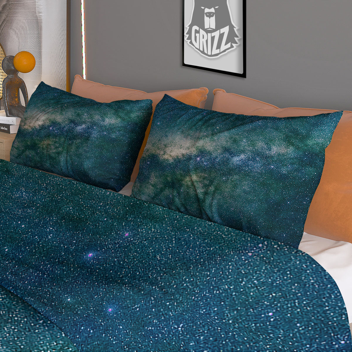 Galaxy Space Dark Teal Print Duvet Cover Bedding Set