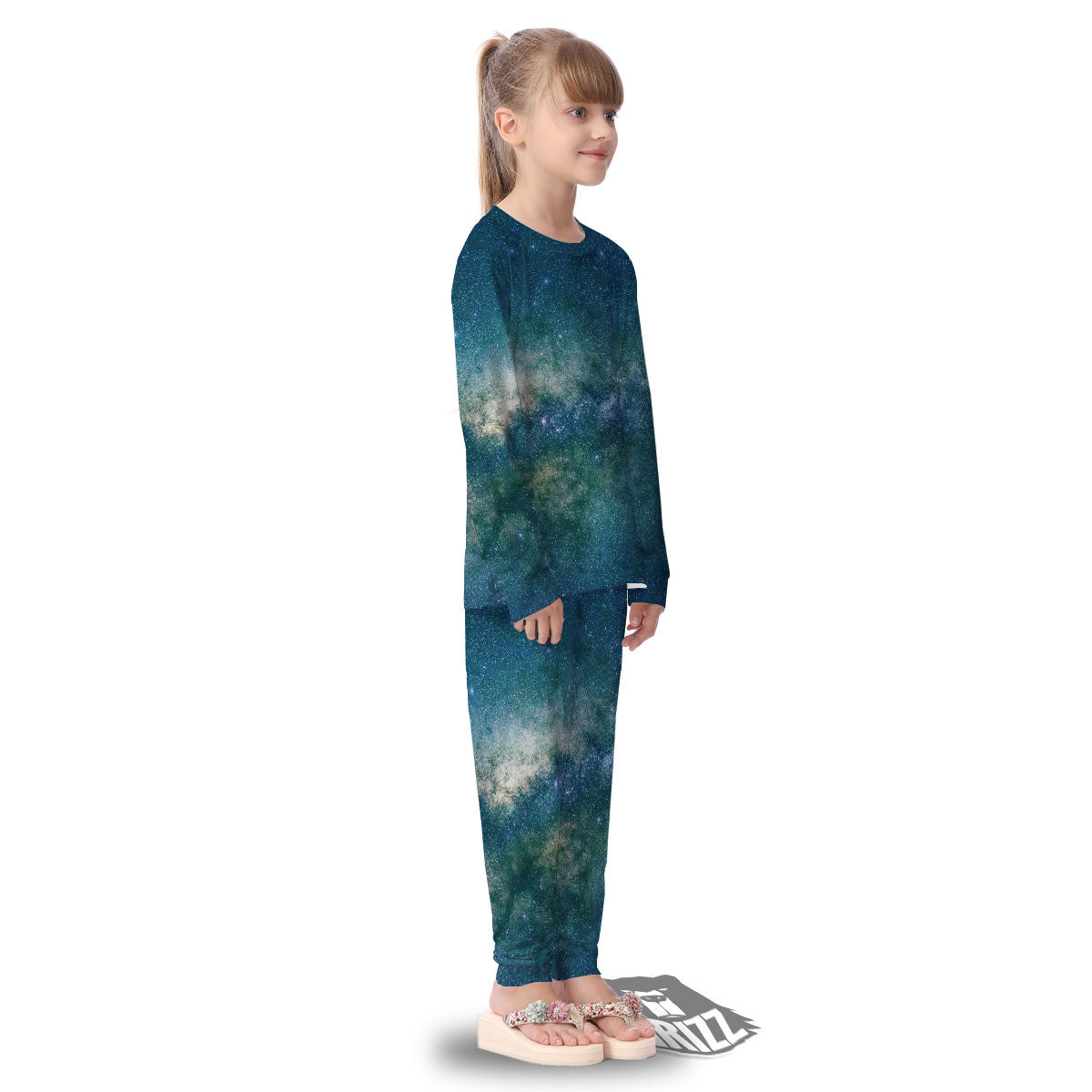 Galaxy Space Dark Teal Print Kid's Pajamas-grizzshop