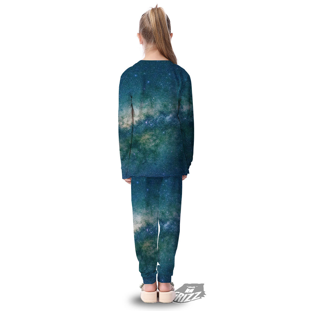 Galaxy Space Dark Teal Print Kid's Pajamas-grizzshop