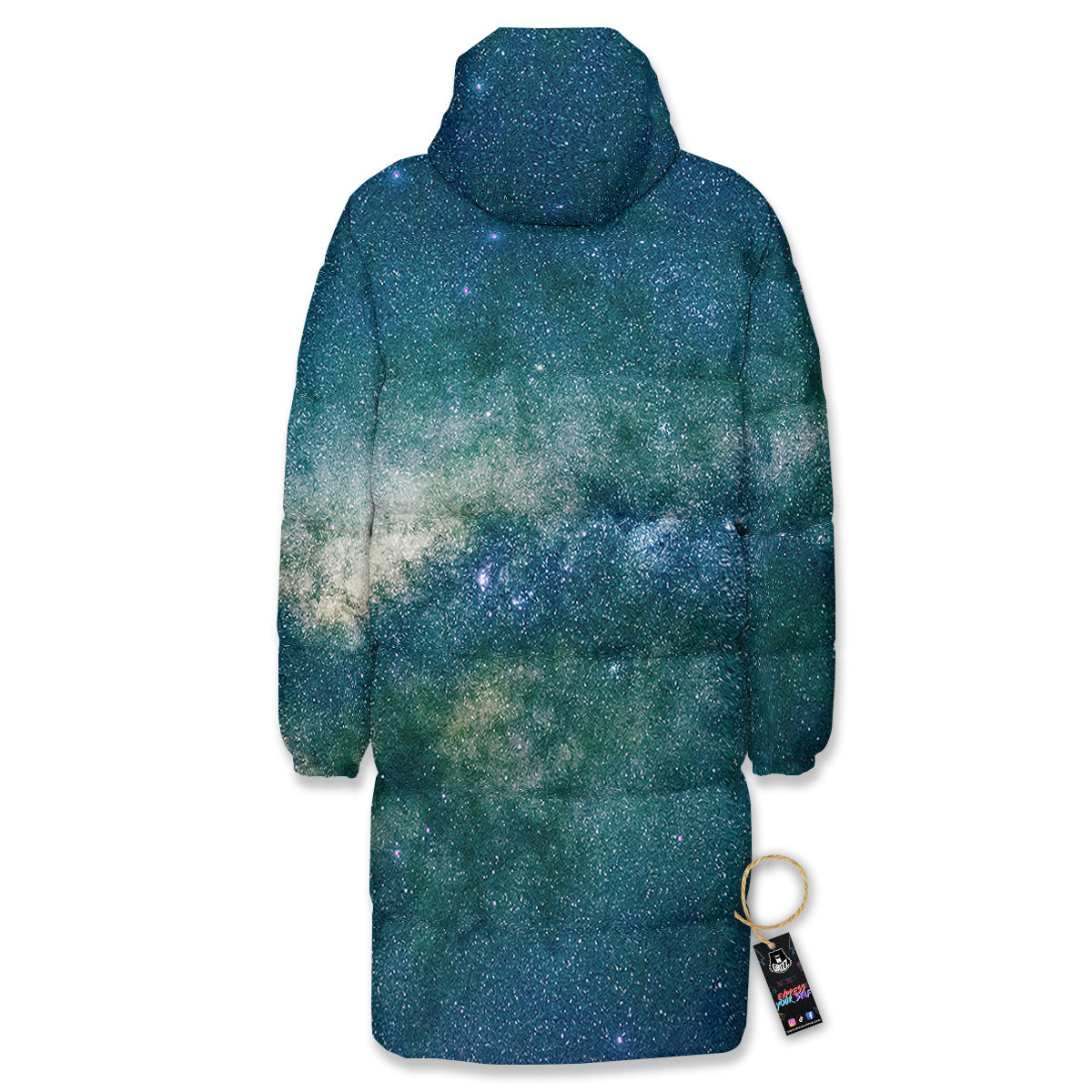 Galaxy Space Dark Teal Print Long Down Jacket-grizzshop