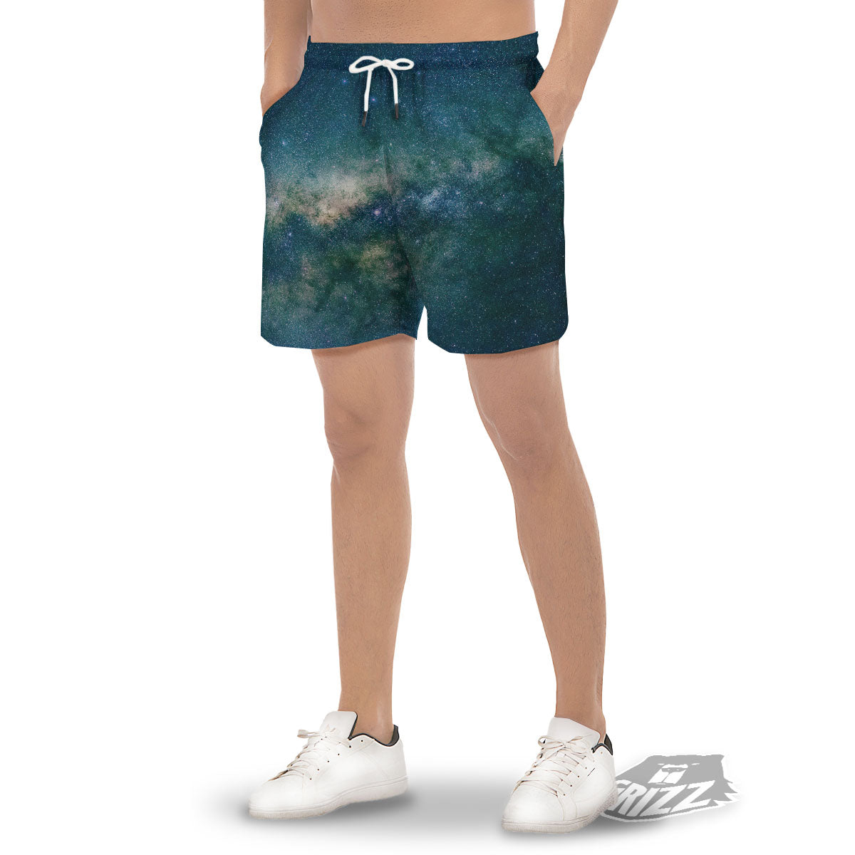 Galaxy Space Dark Teal Print Men's Gym Shorts-grizzshop