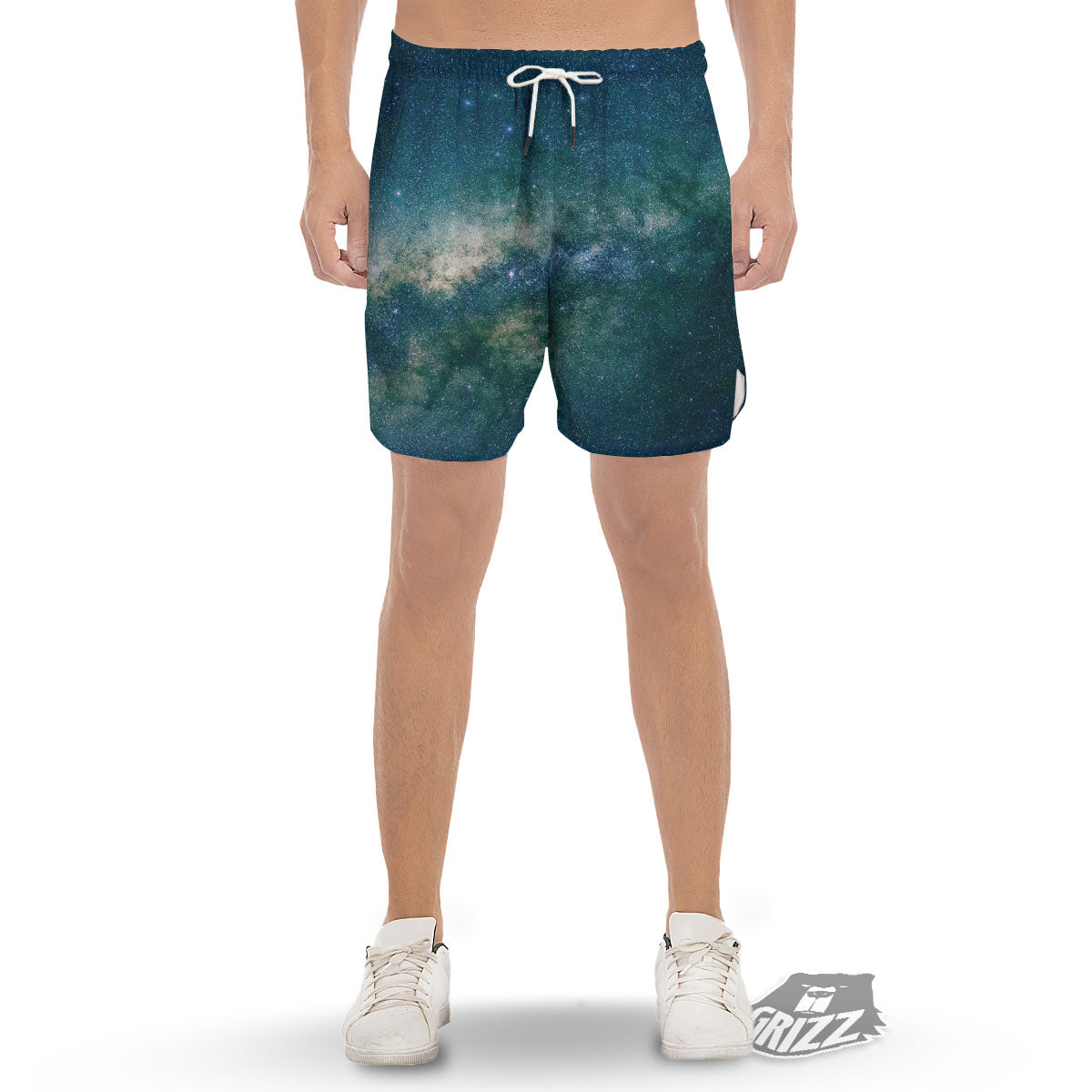 Galaxy Space Dark Teal Print Men's Gym Shorts-grizzshop