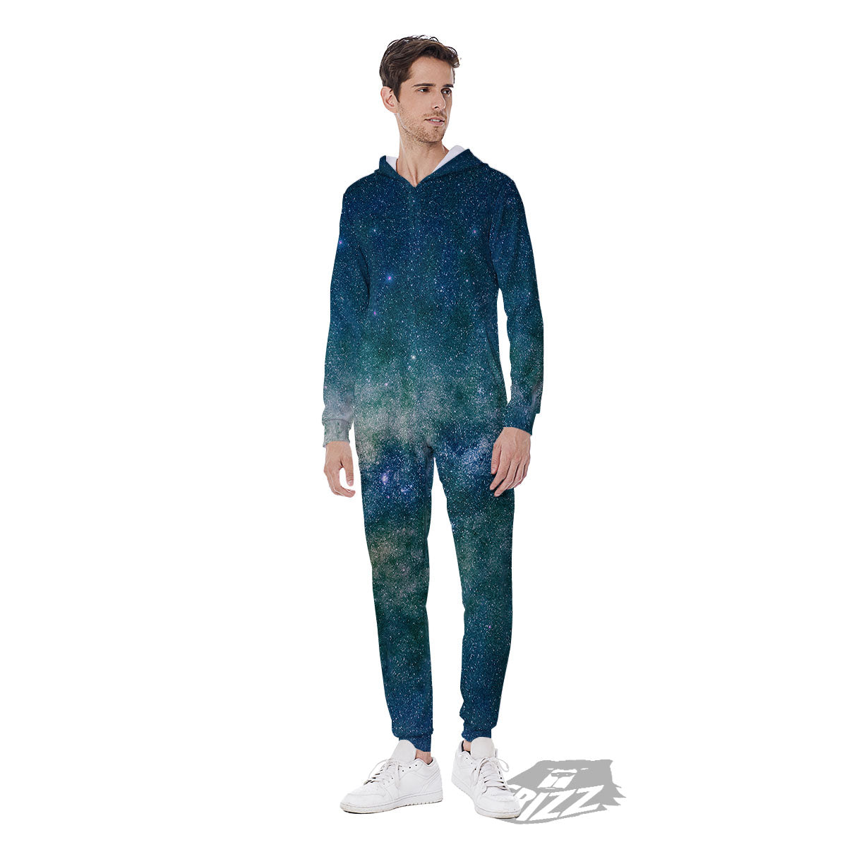 Galaxy Space Dark Teal Print Men's Jumpsuit-grizzshop