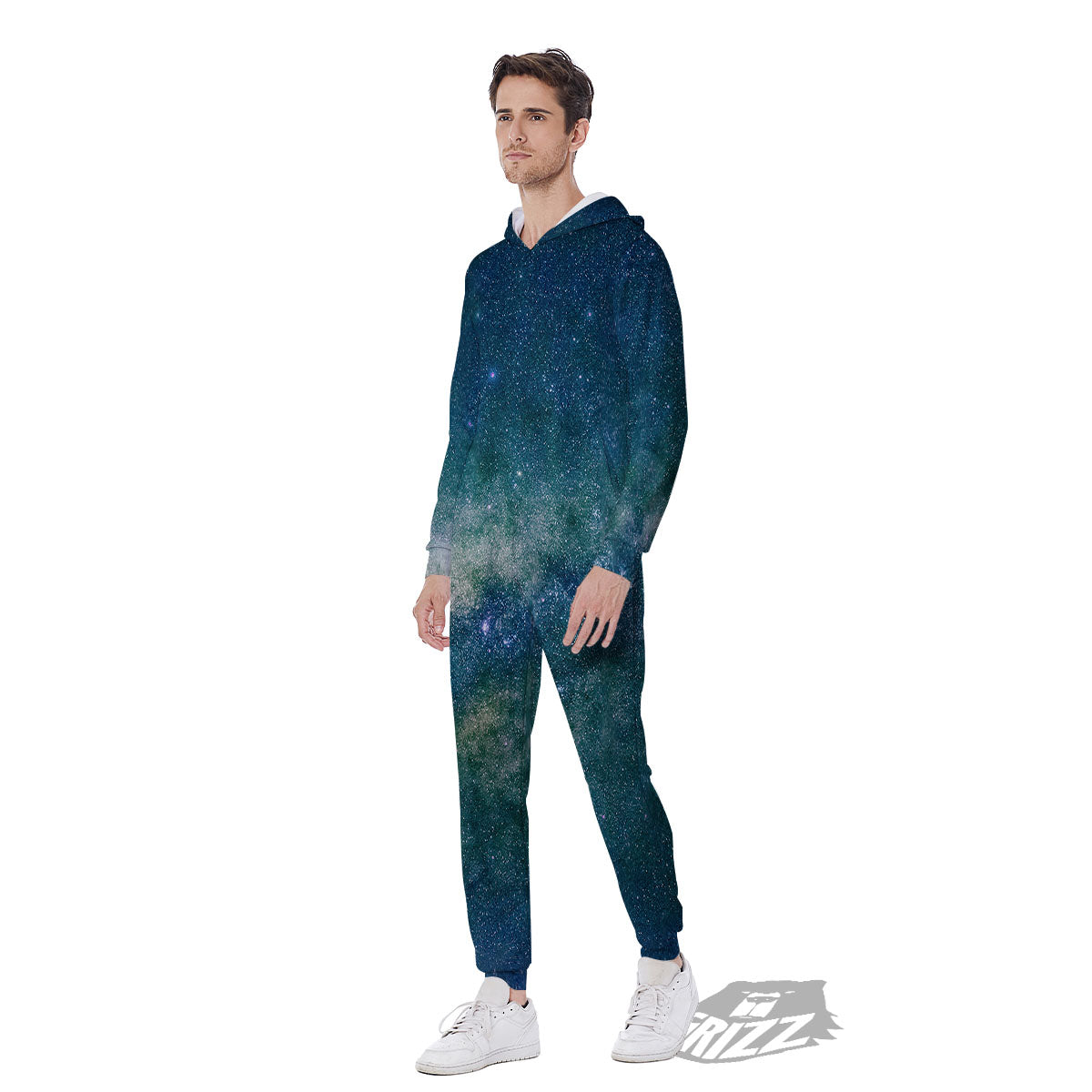 Galaxy Space Dark Teal Print Men's Jumpsuit-grizzshop