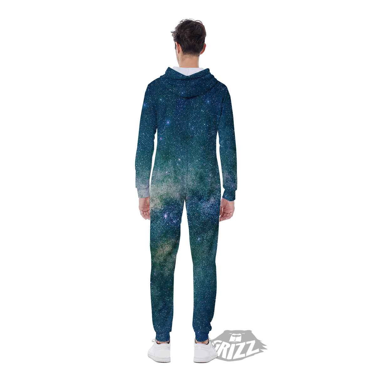 Galaxy Space Dark Teal Print Men's Jumpsuit-grizzshop