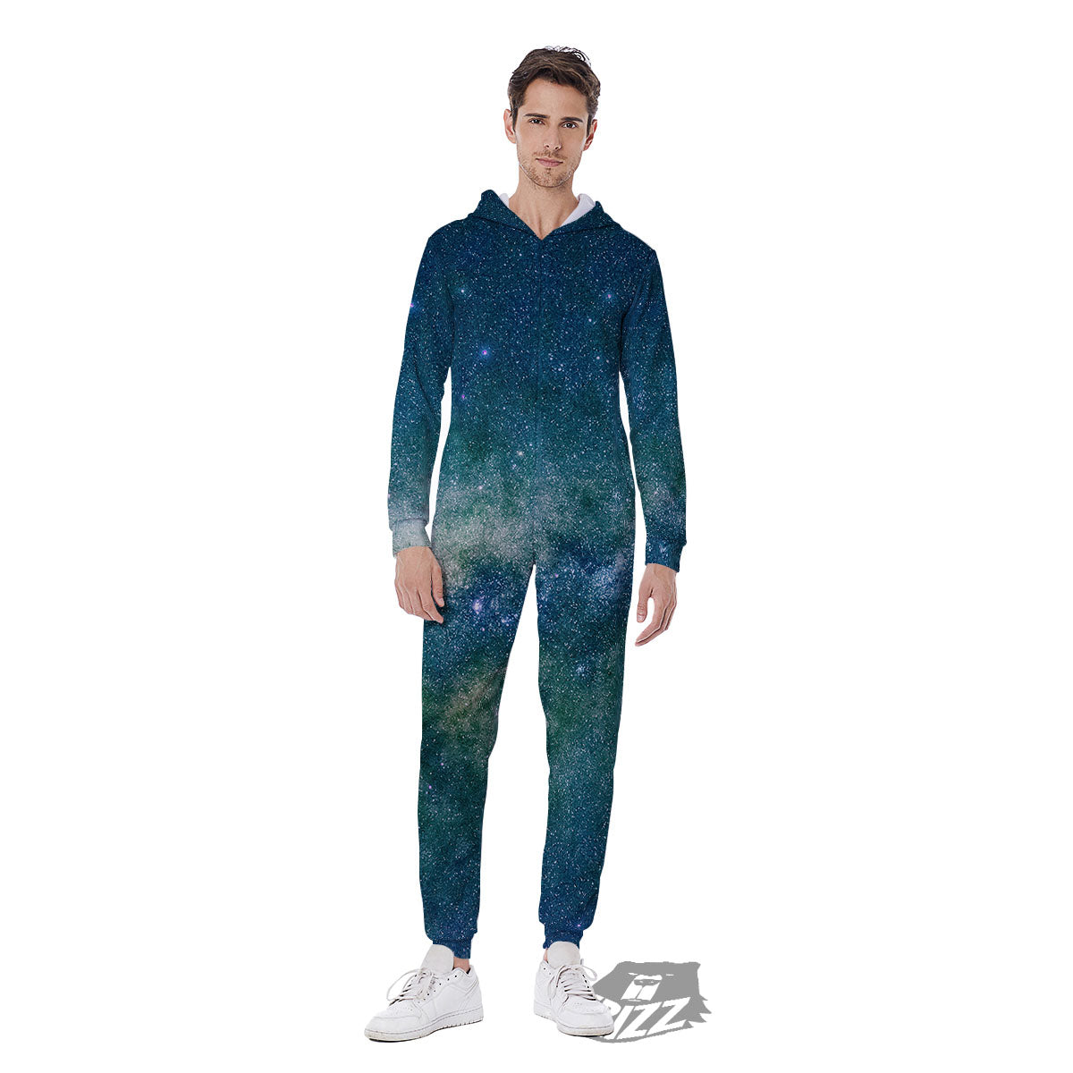 Galaxy Space Dark Teal Print Men's Jumpsuit-grizzshop