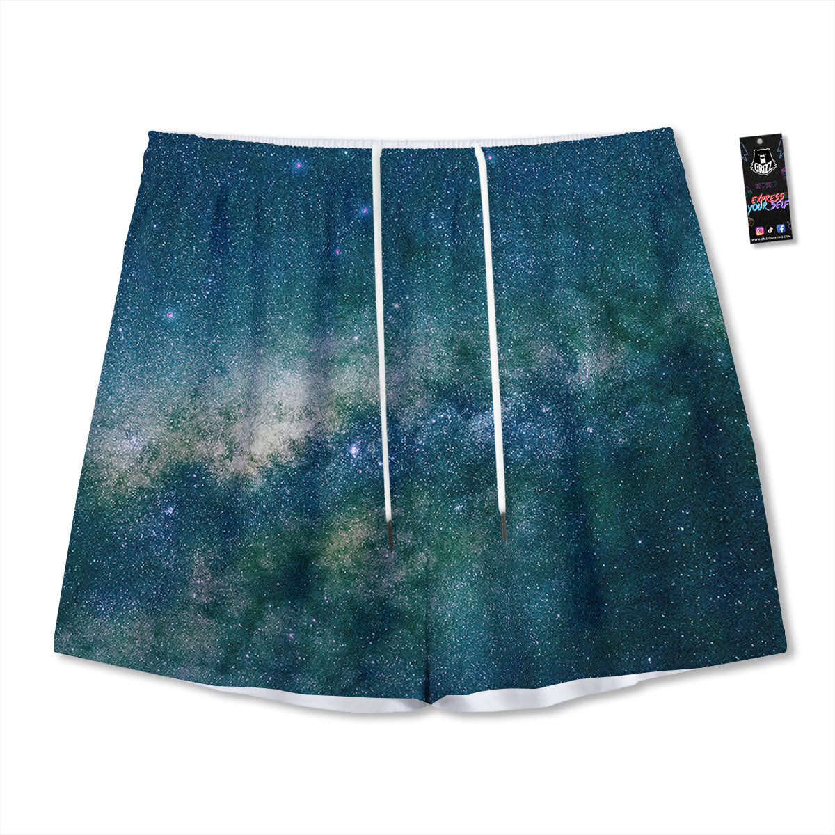Galaxy Space Dark Teal Print Mesh Shorts
