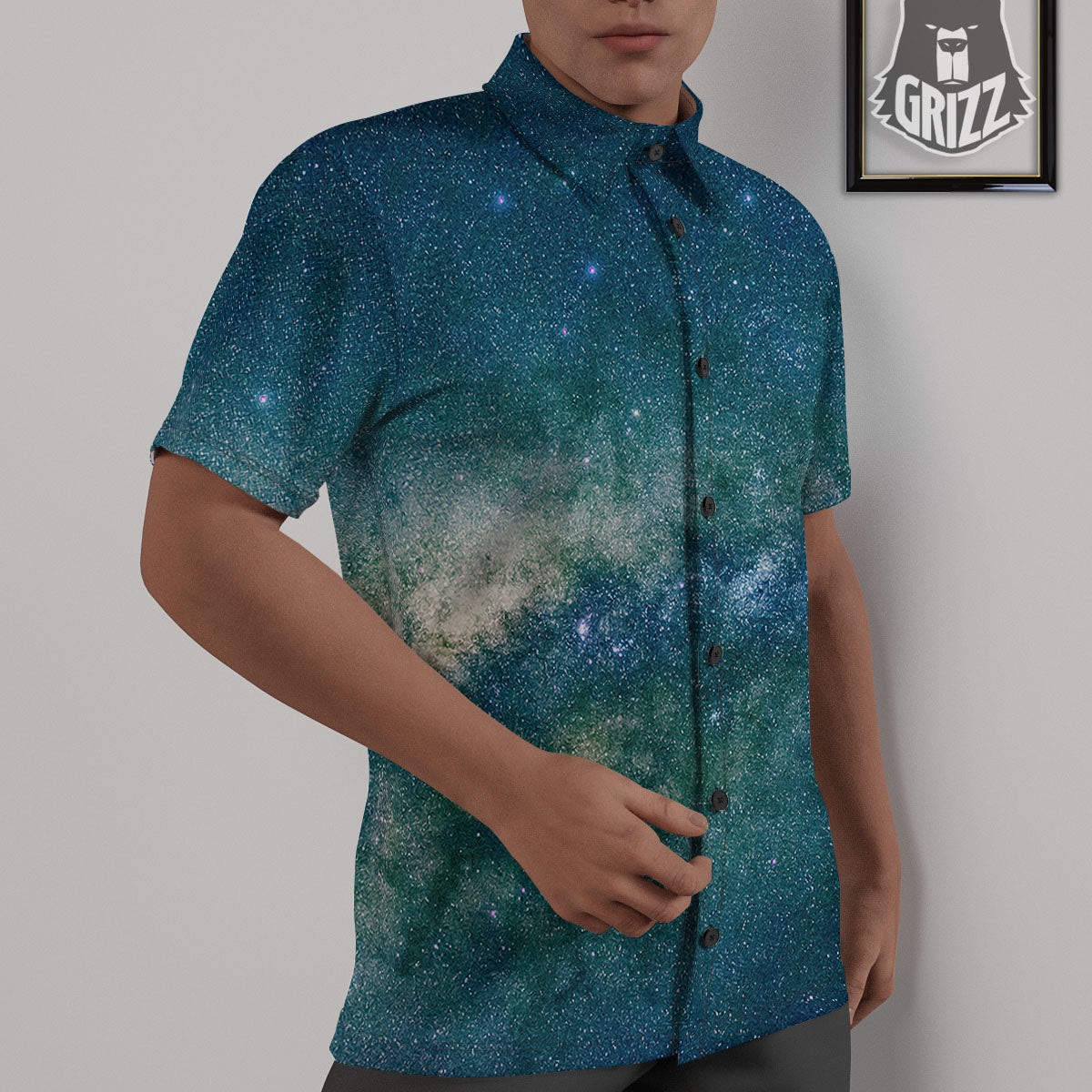 Galaxy Space Dark Teal Print Untucked Shirts-grizzshop