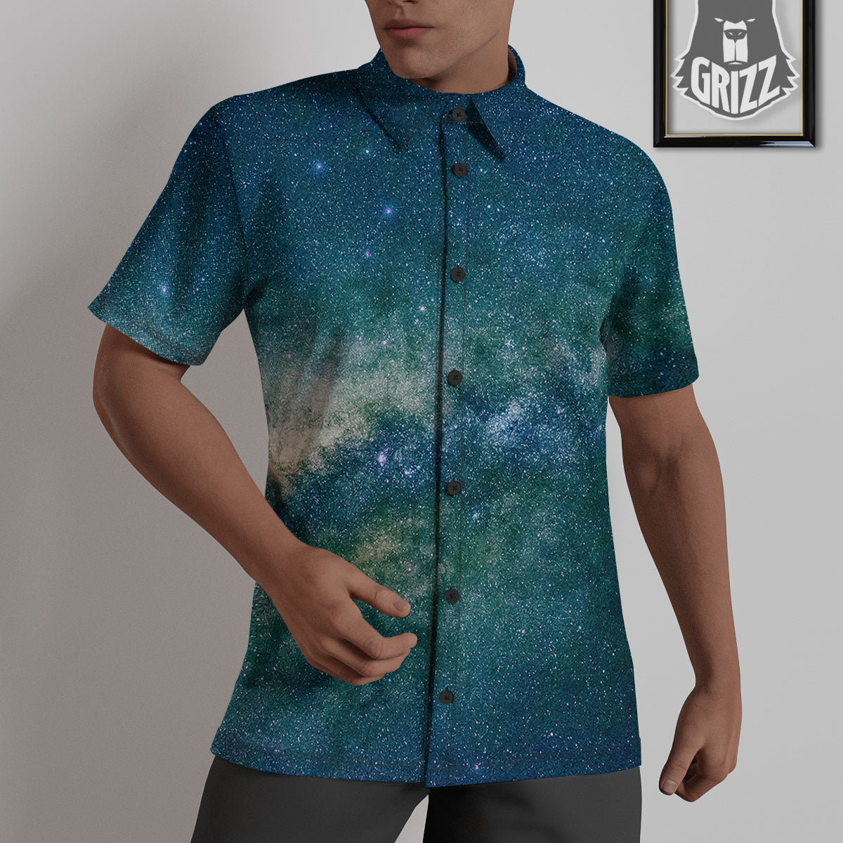 Galaxy Space Dark Teal Print Untucked Shirts-grizzshop