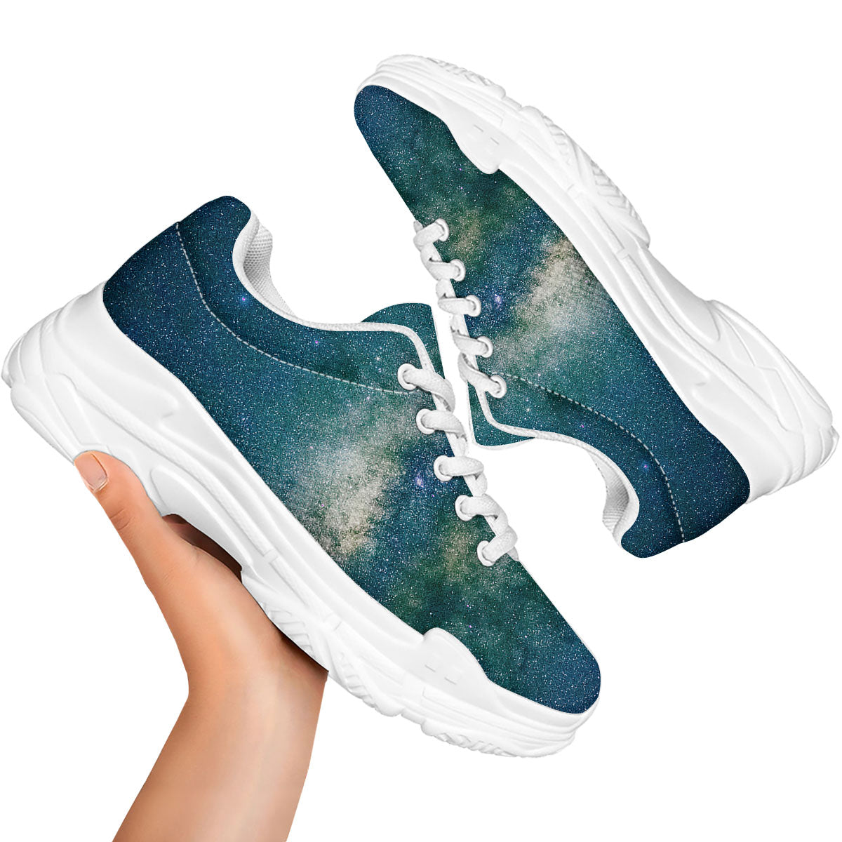 Galaxy Space Dark Teal Print White Chunky Shoes-grizzshop