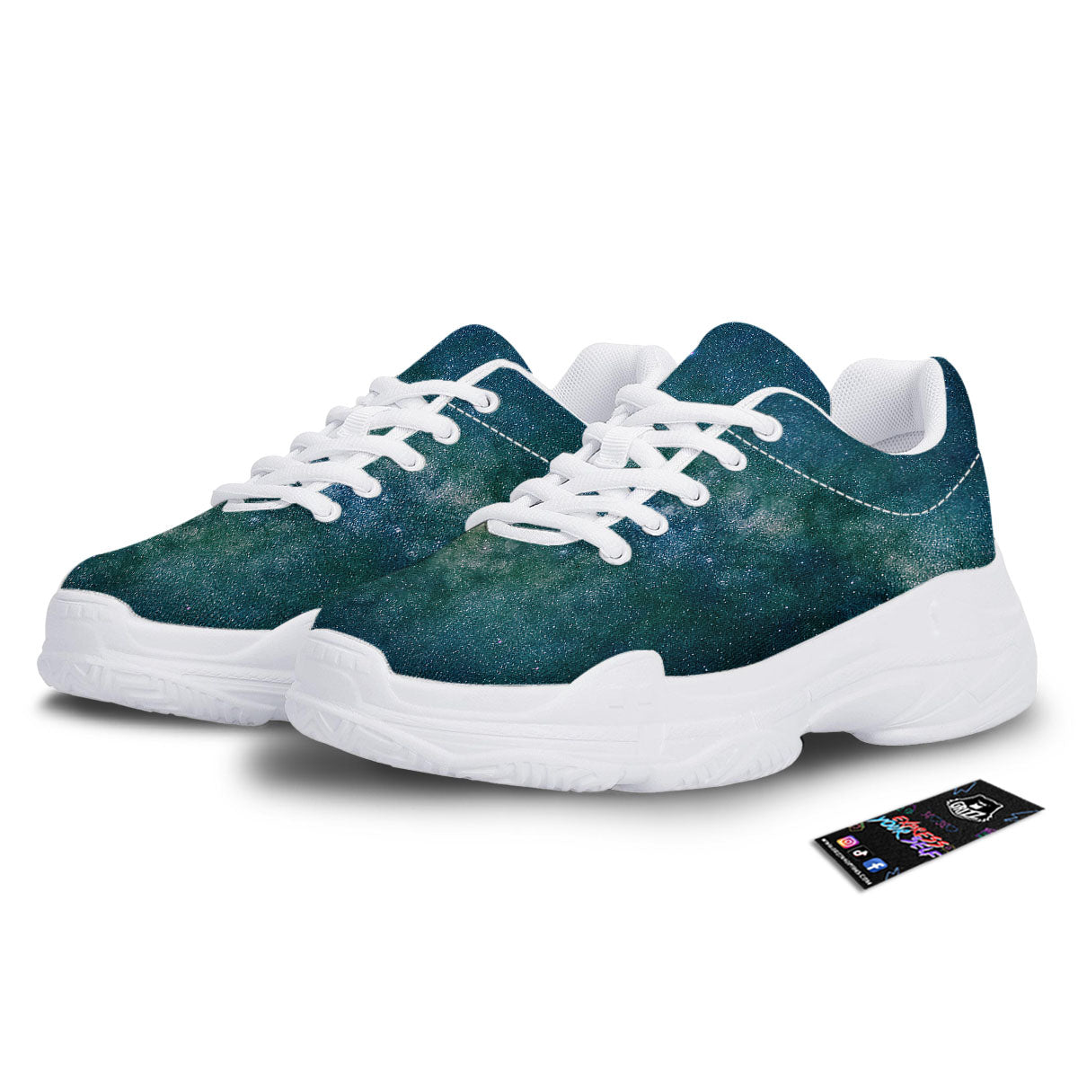 Galaxy Space Dark Teal Print White Chunky Shoes-grizzshop