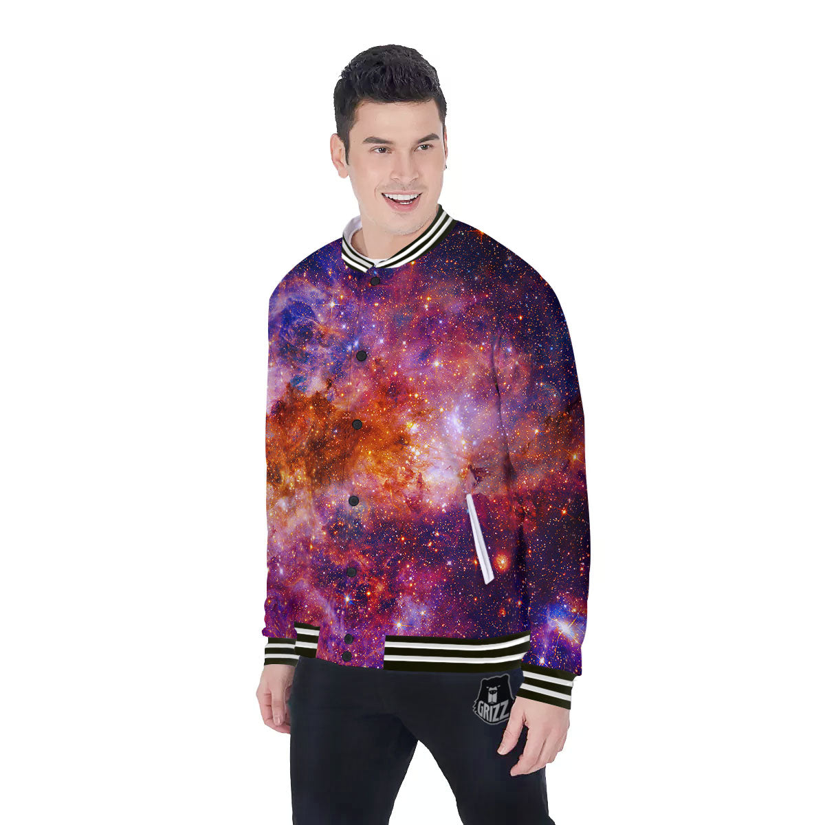 Galaxy Space Fiery Nebula Universe Print Baseball Jacket-grizzshop