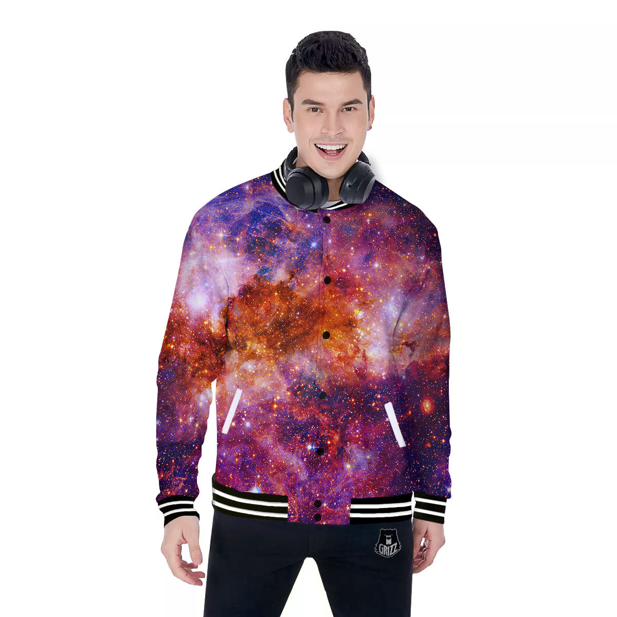 Galaxy Space Fiery Nebula Universe Print Baseball Jacket-grizzshop