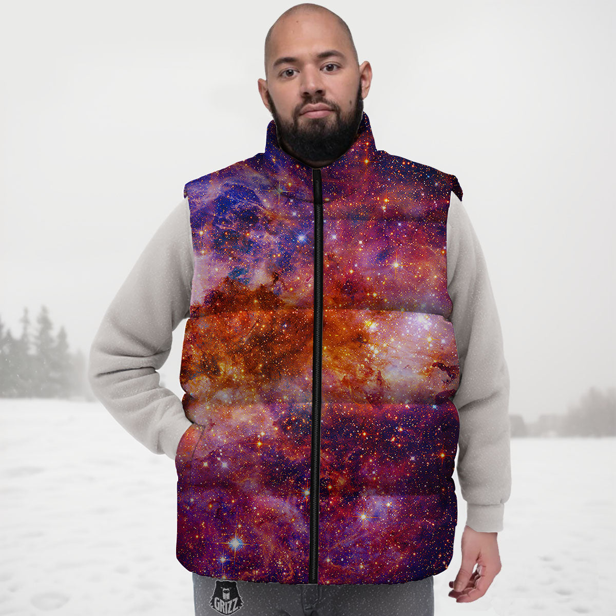 Galaxy Space Fiery Nebula Universe Print Down Vest