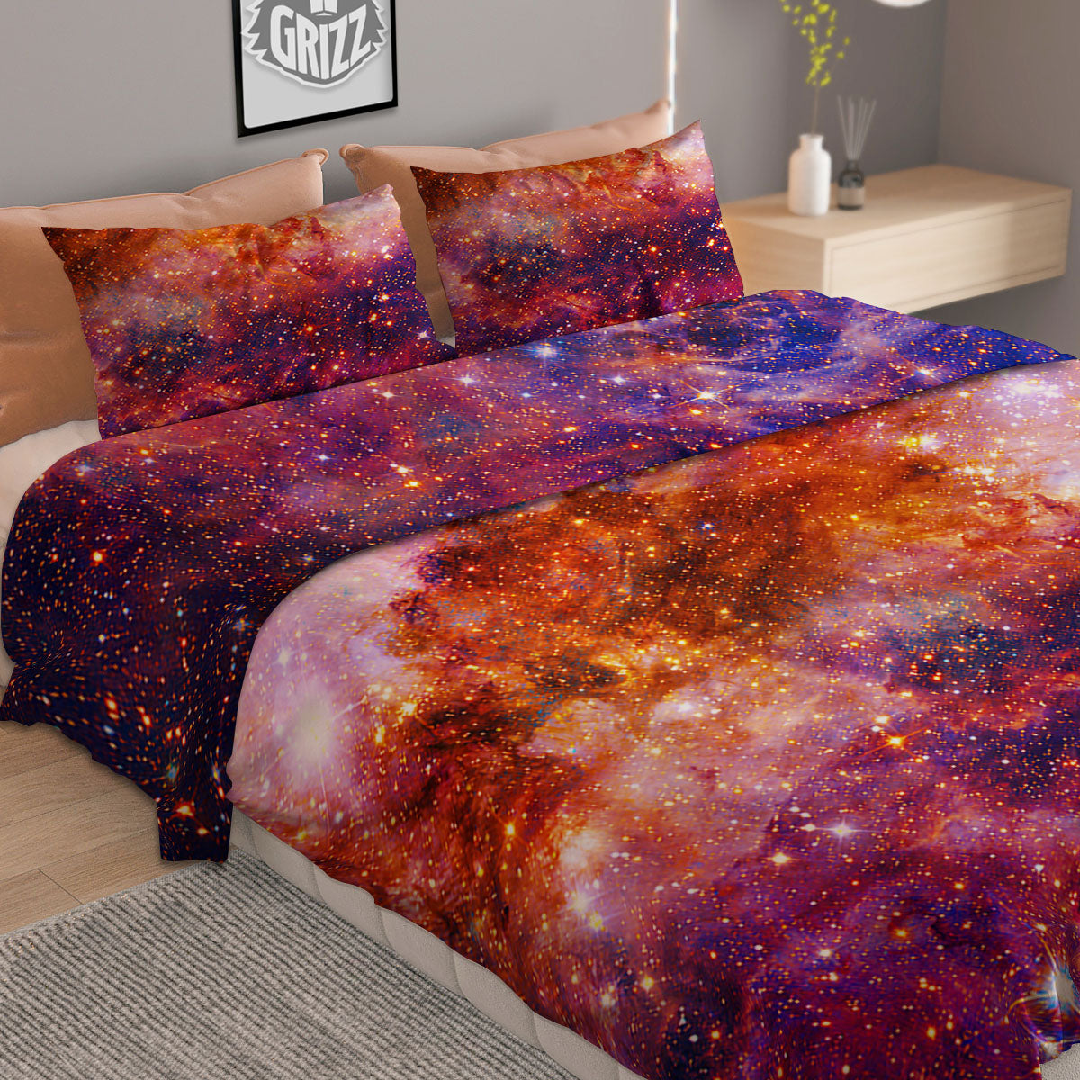 Galaxy Space Fiery Nebula Universe Print Duvet Cover Bedding Set
