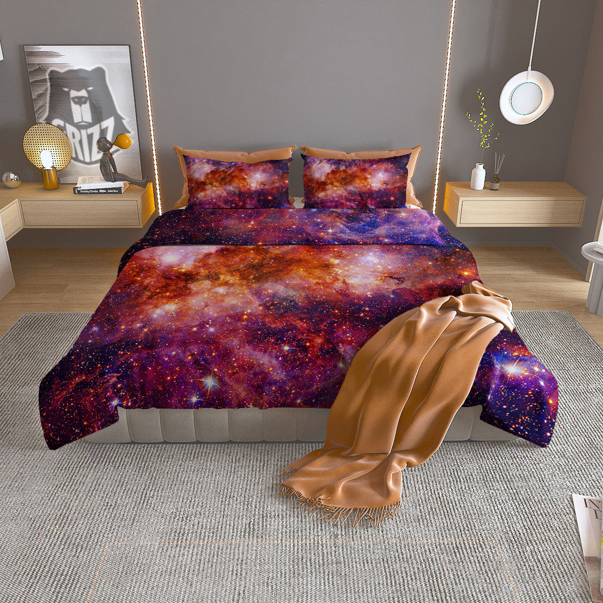 Galaxy Space Fiery Nebula Universe Print Duvet Cover Bedding Set