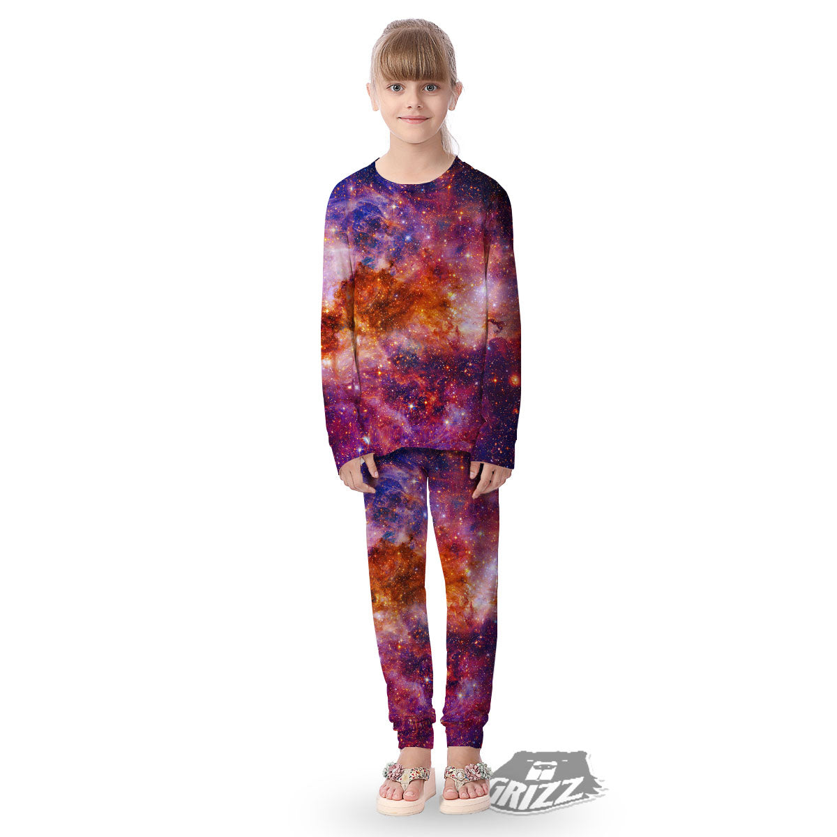Galaxy Space Fiery Nebula Universe Print Kid's Pajamas-grizzshop