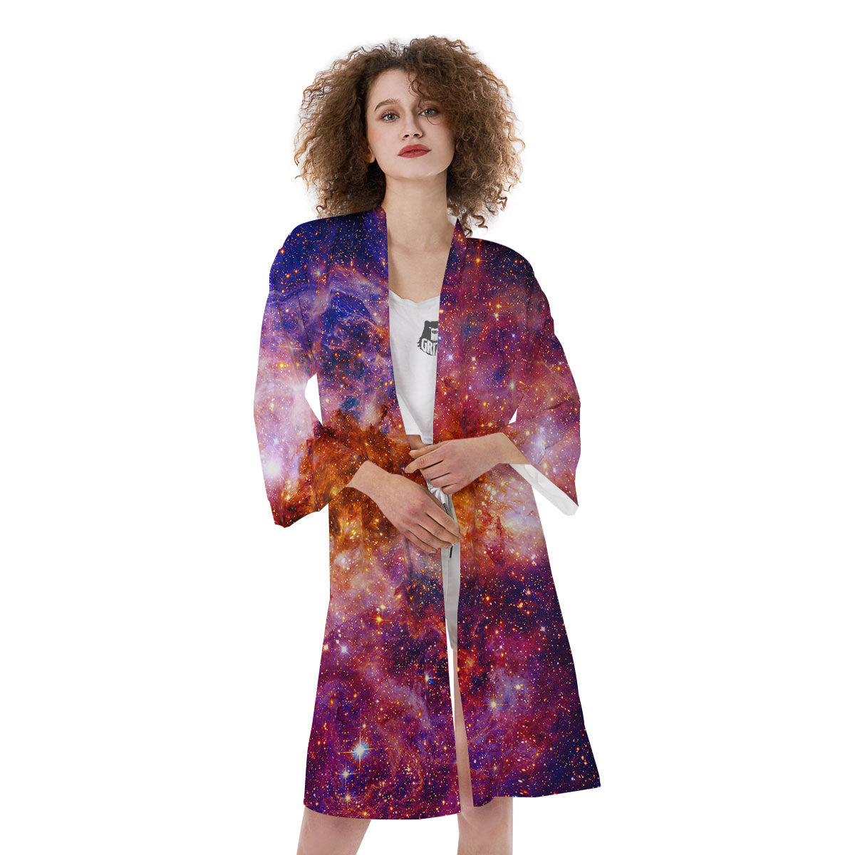 Galaxy Space Fiery Nebula Universe Print Kimono-grizzshop