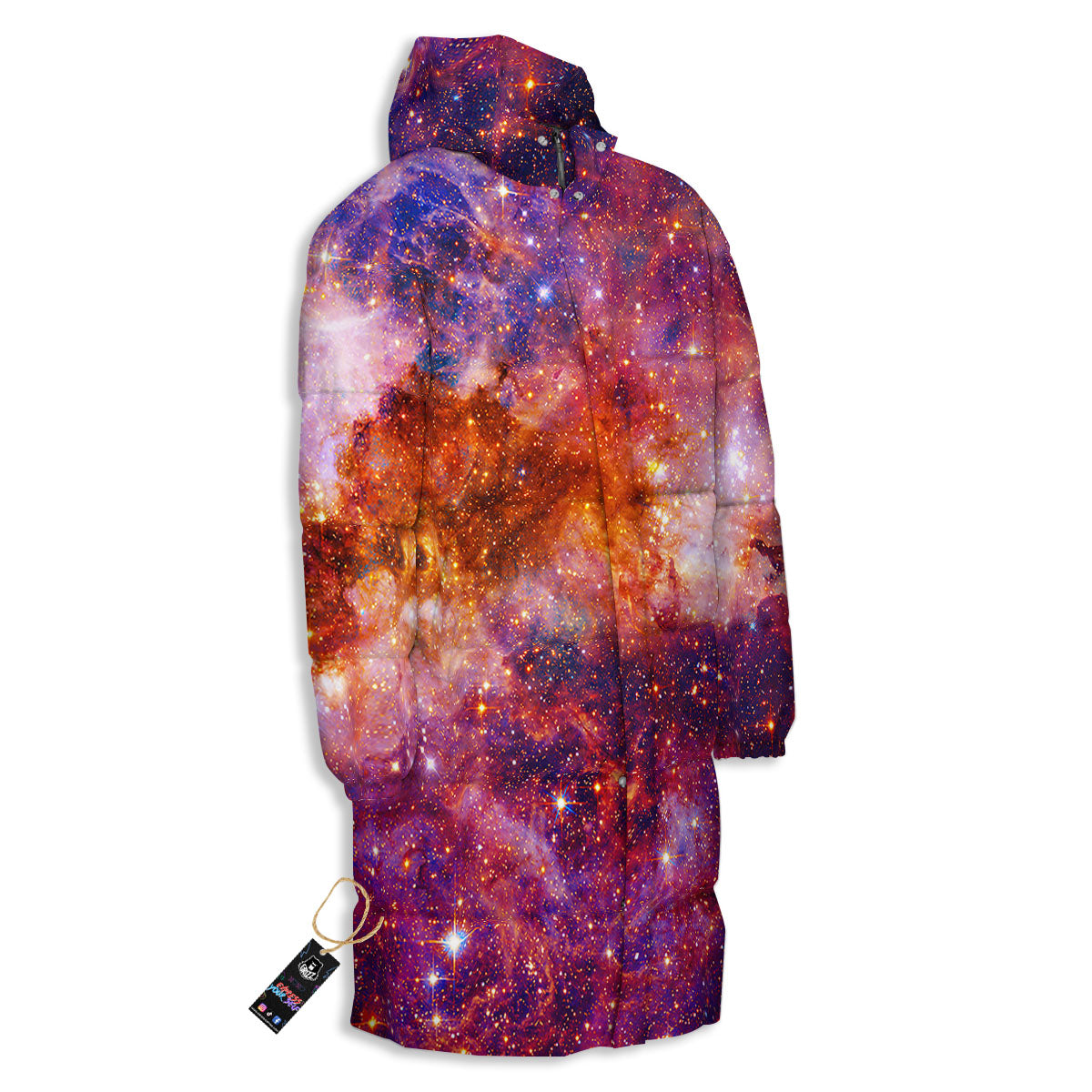 Galaxy Space Fiery Nebula Universe Print Long Down Jacket-grizzshop