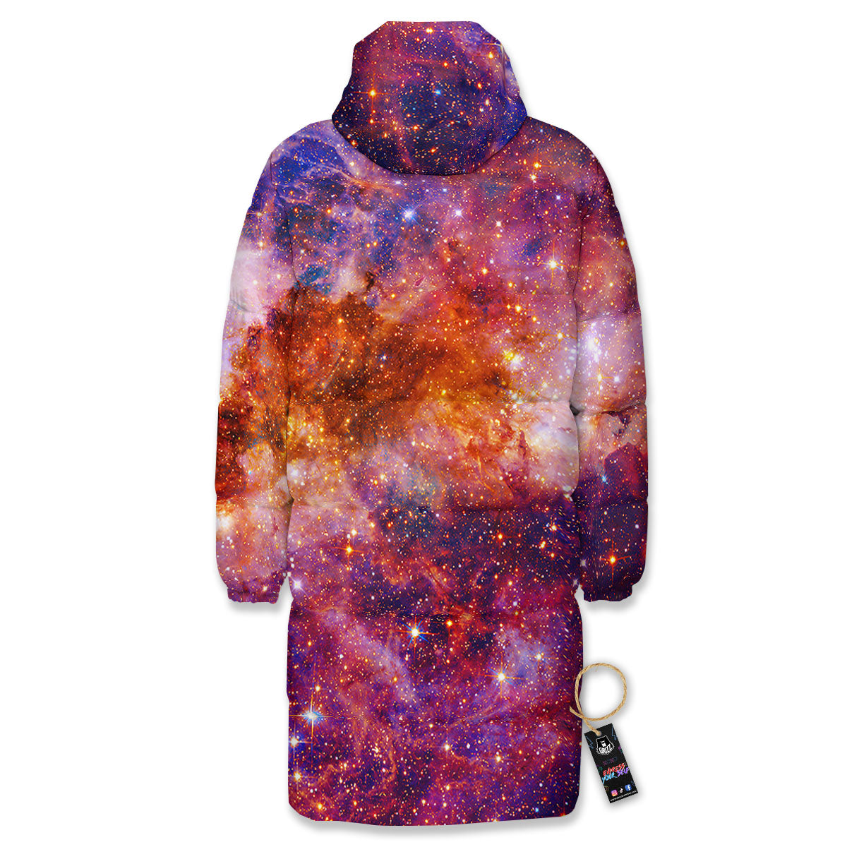 Galaxy Space Fiery Nebula Universe Print Long Down Jacket-grizzshop