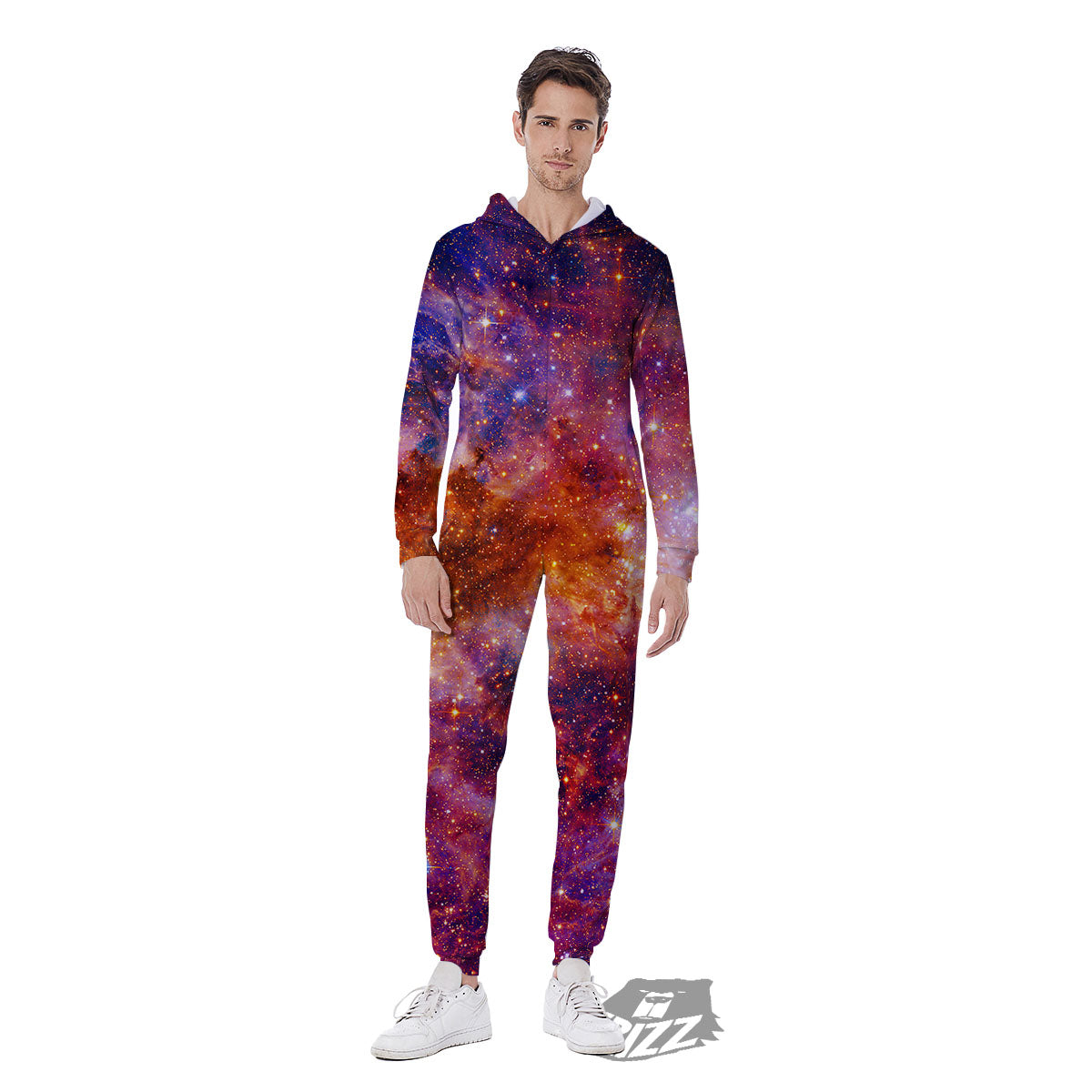 Galaxy Space Fiery Nebula Universe Print Men's Jumpsuit-grizzshop