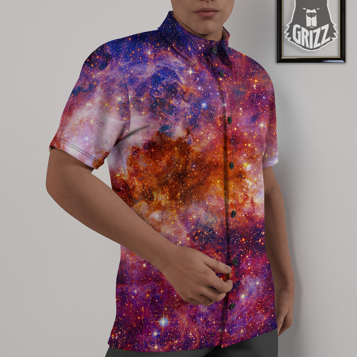 Galaxy Space Fiery Nebula Universe Print Untucked Shirts-grizzshop
