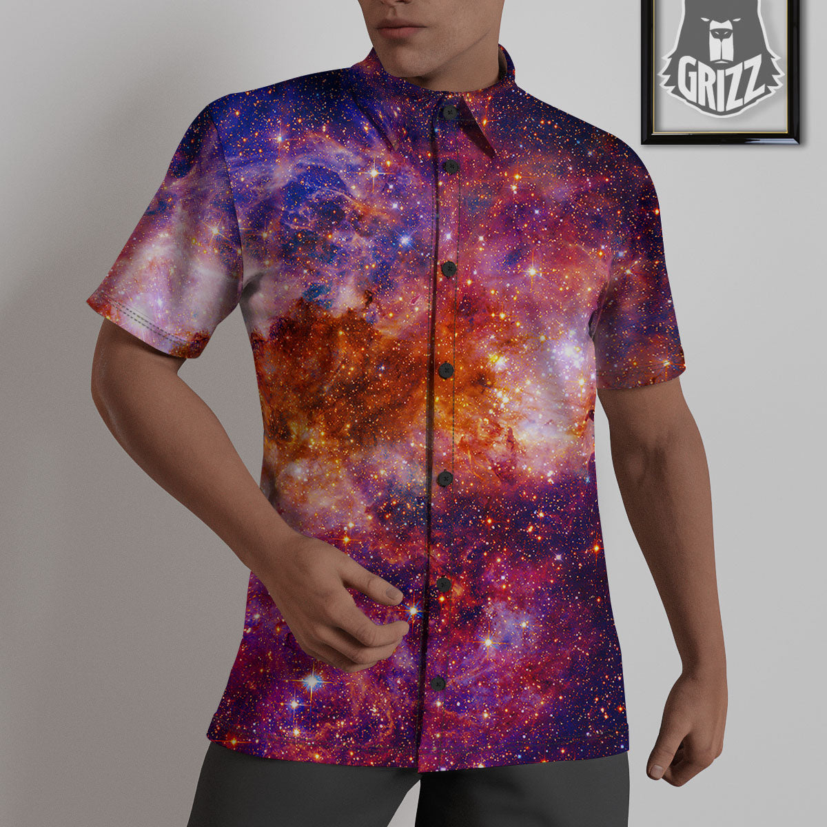 Galaxy Space Fiery Nebula Universe Print Untucked Shirts-grizzshop