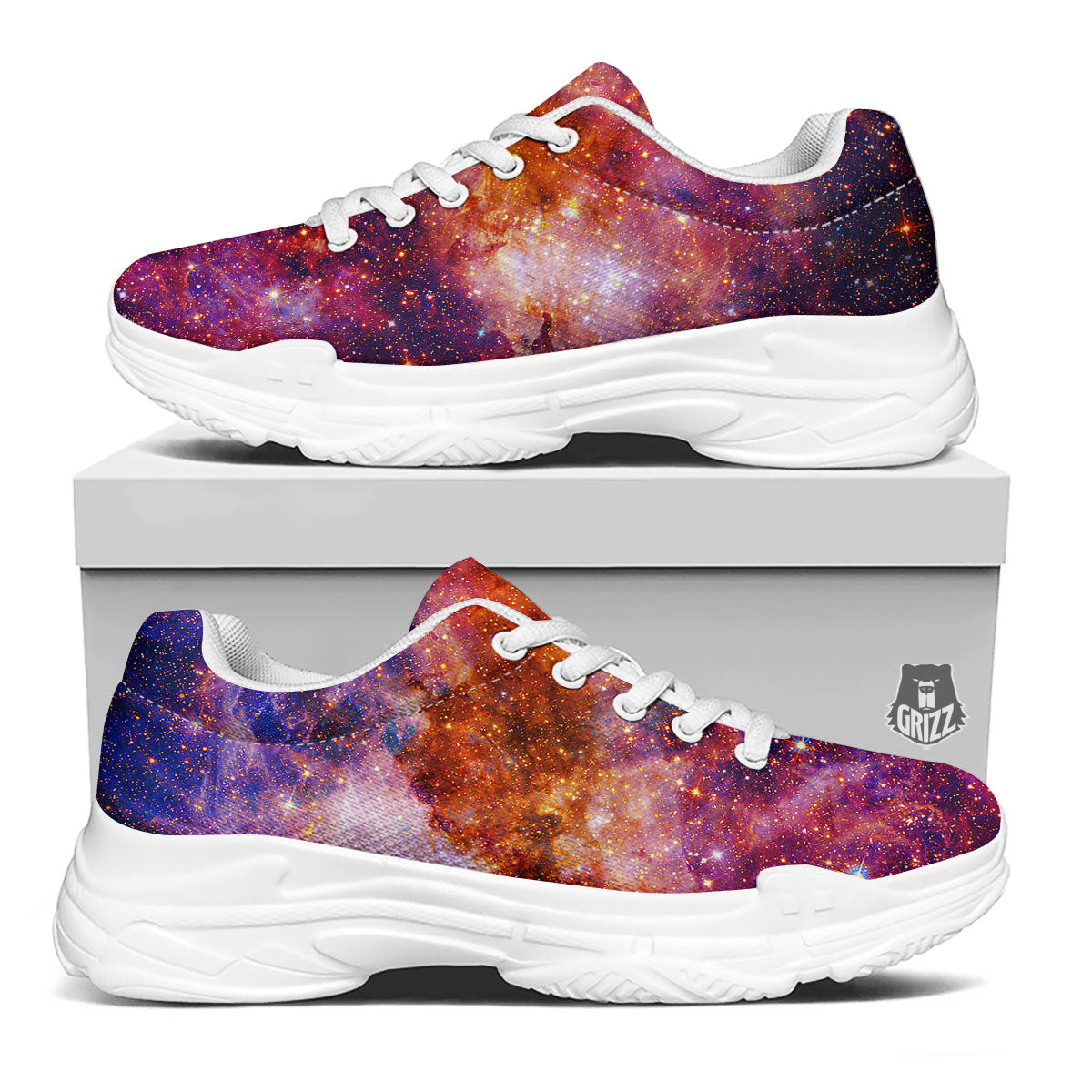 Galaxy Space Fiery Nebula Universe Print White Chunky Shoes-grizzshop