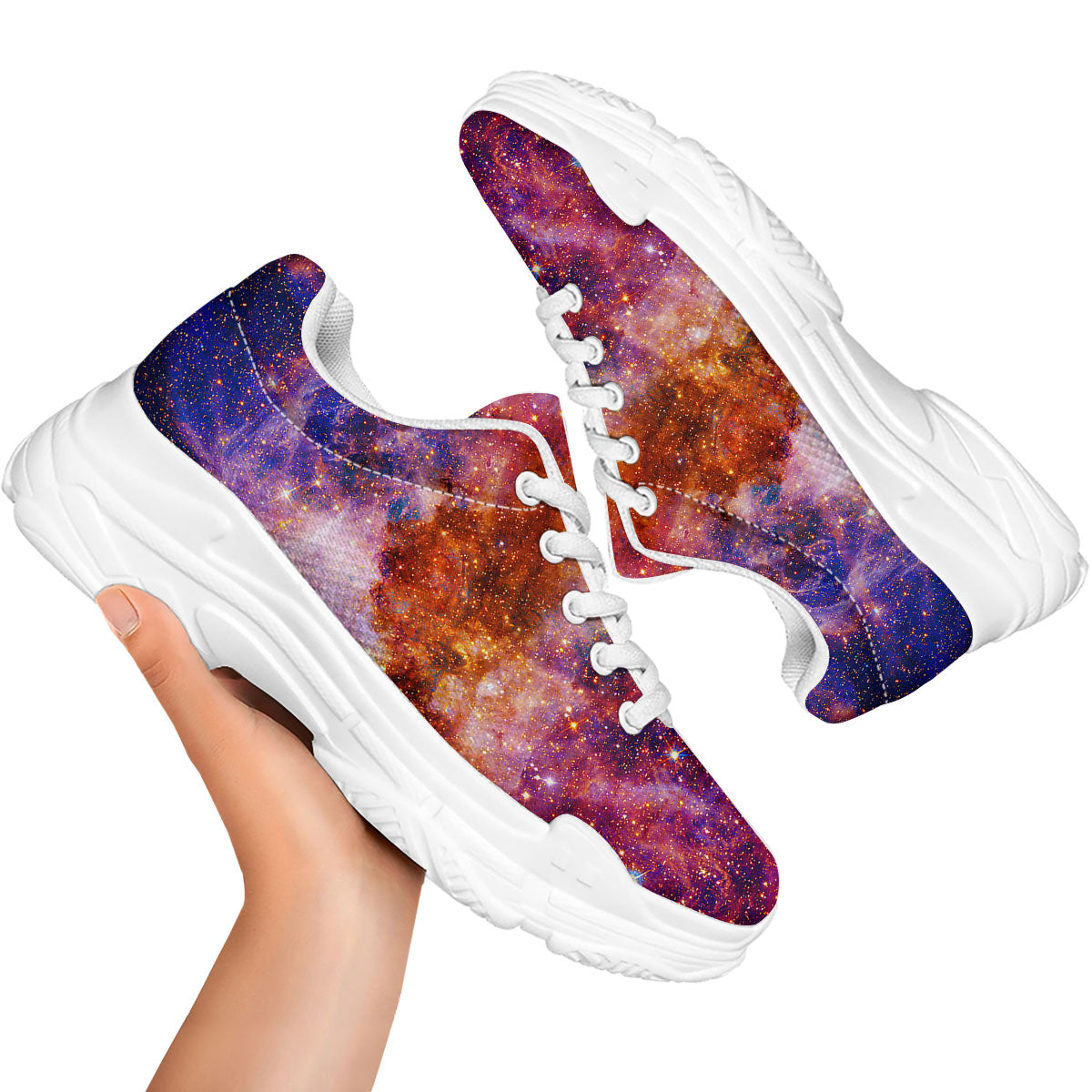Galaxy Space Fiery Nebula Universe Print White Chunky Shoes-grizzshop