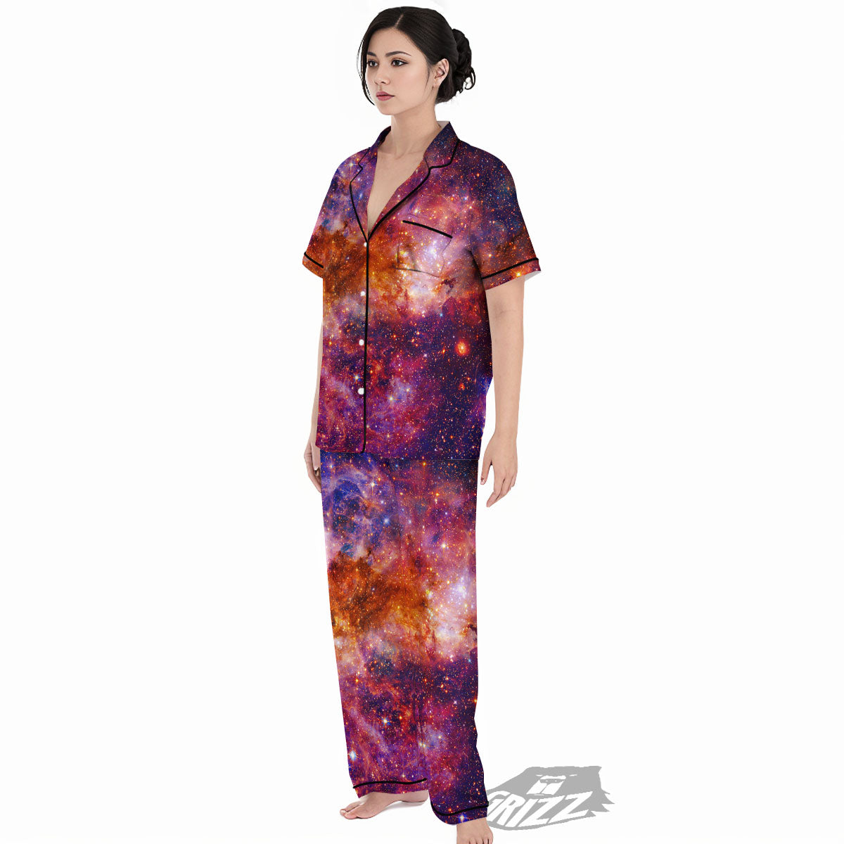 Galaxy Space Fiery Nebula Universe Print Women's Pajamas Set-grizzshop