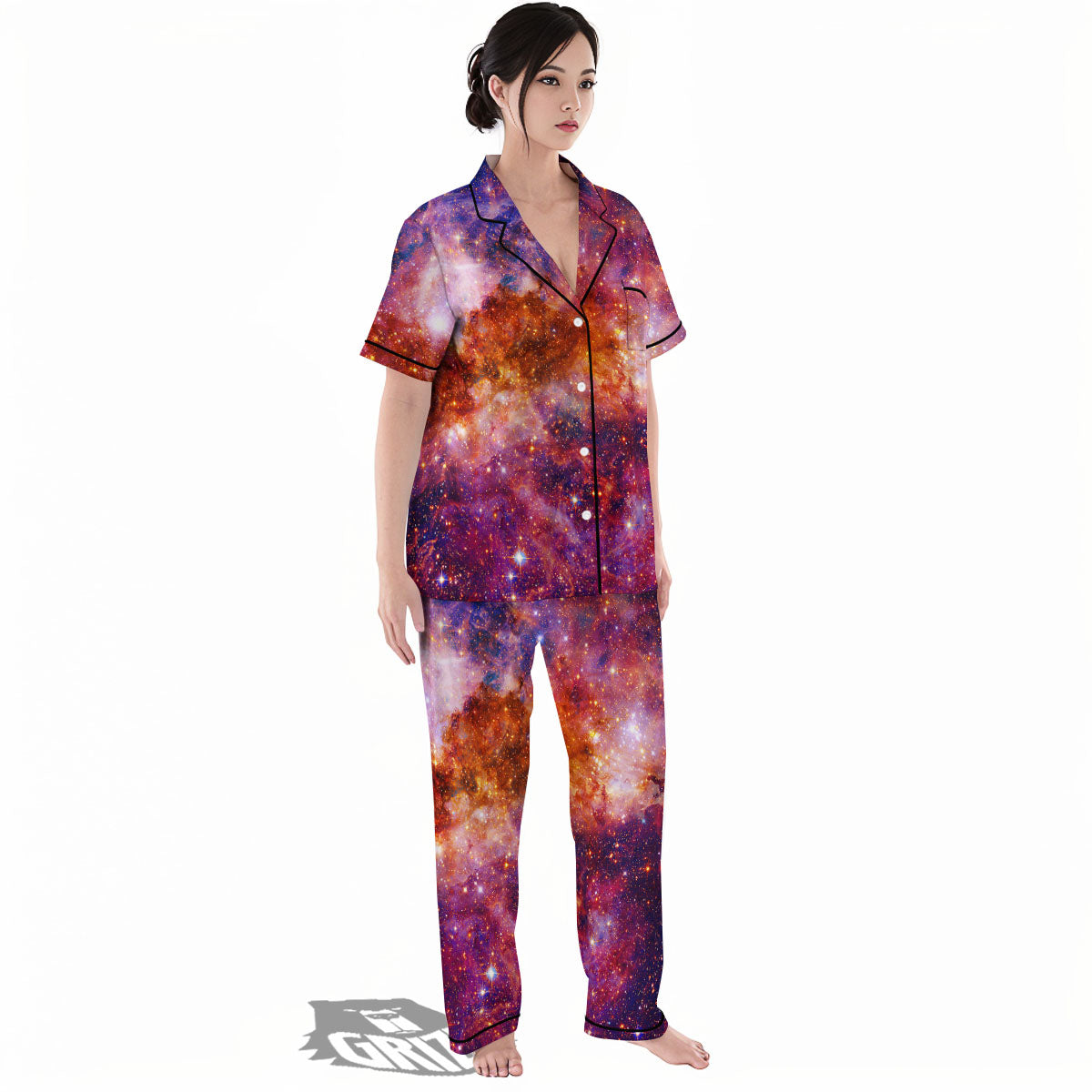Galaxy Space Fiery Nebula Universe Print Women's Pajamas Set-grizzshop