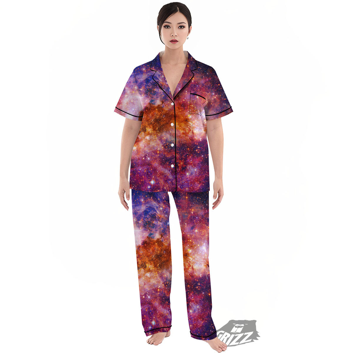 Galaxy Space Fiery Nebula Universe Print Women's Pajamas Set-grizzshop
