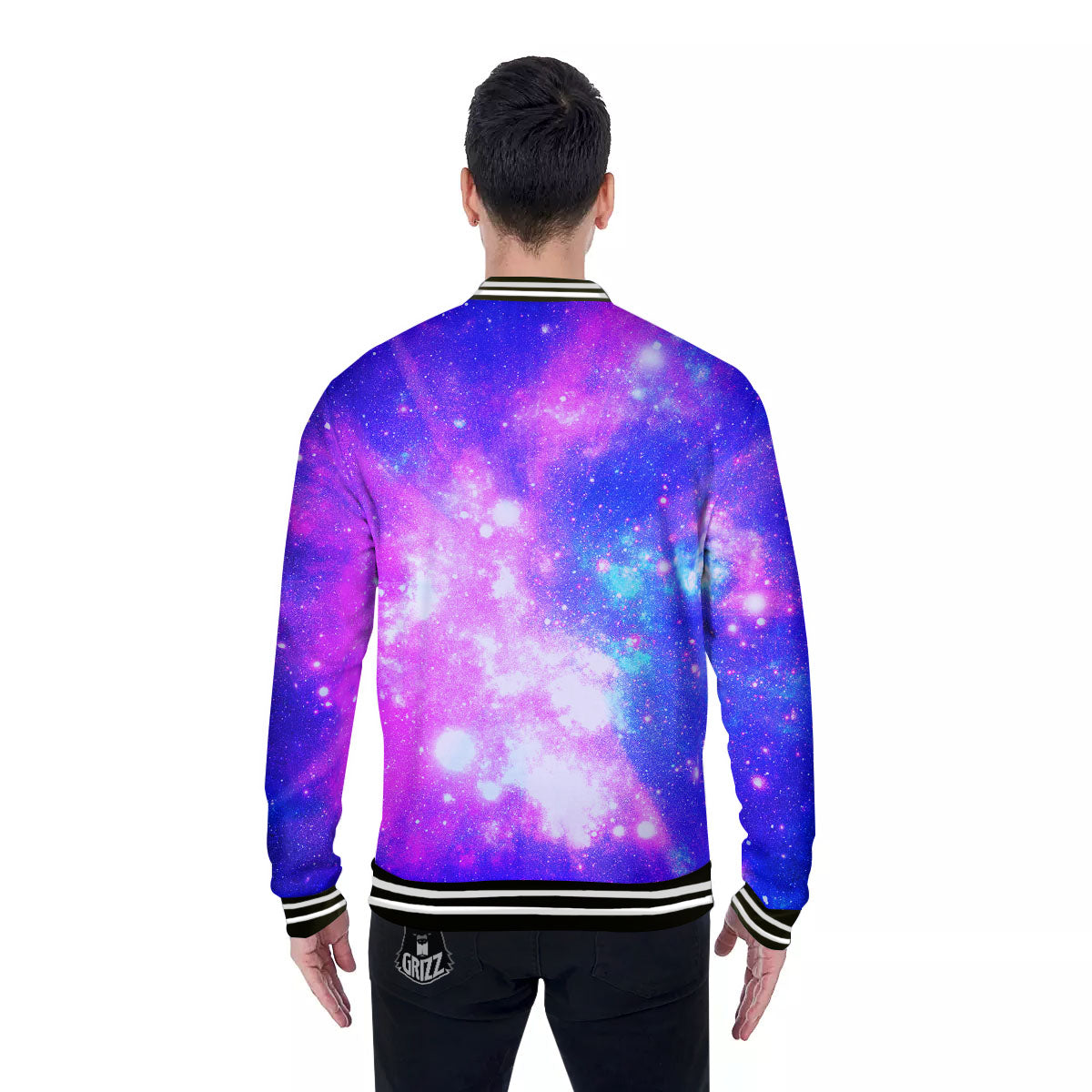 Galaxy Space Purple Bursting Print Baseball Jacket-grizzshop
