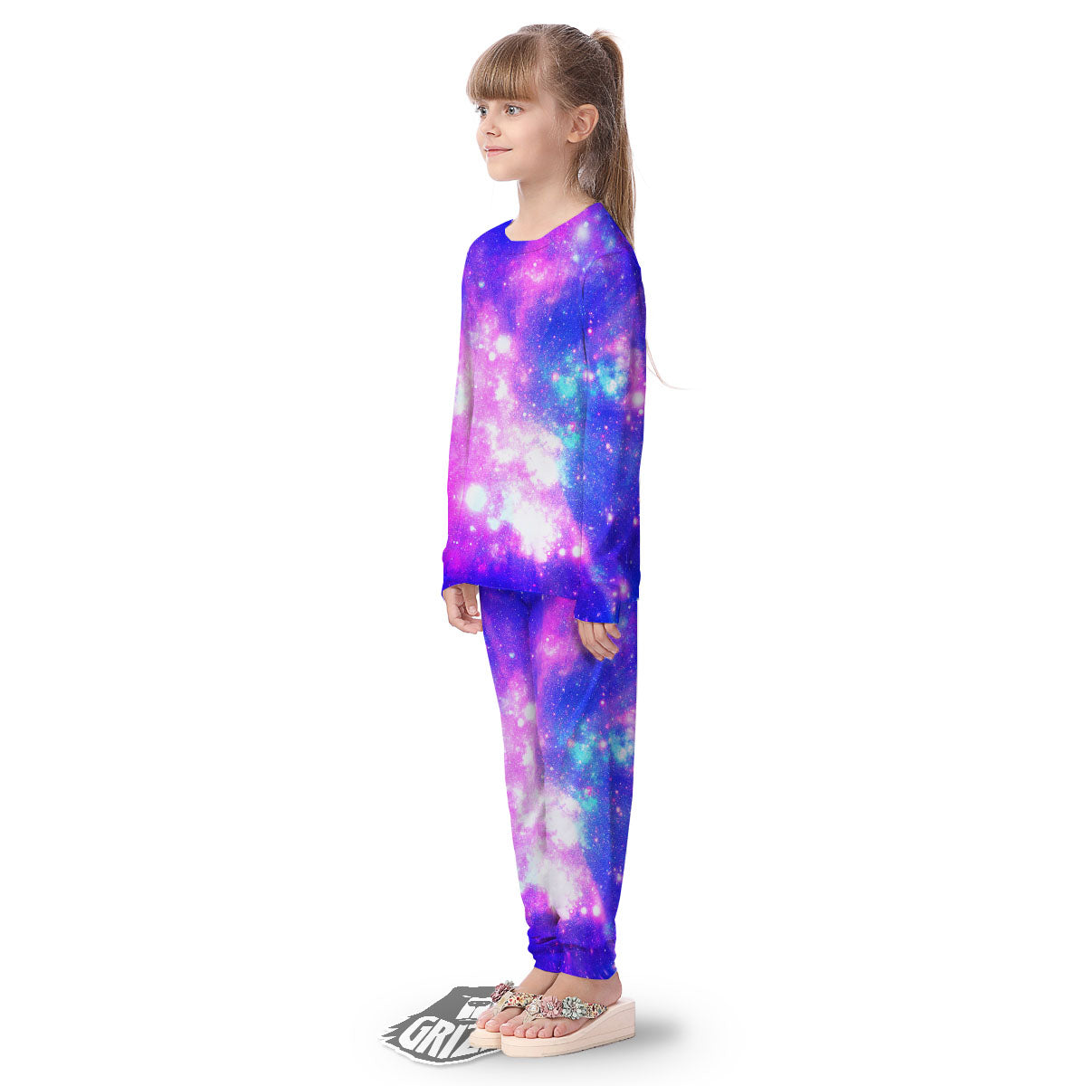 Galaxy Space Purple Bursting Print Kid's Pajamas-grizzshop