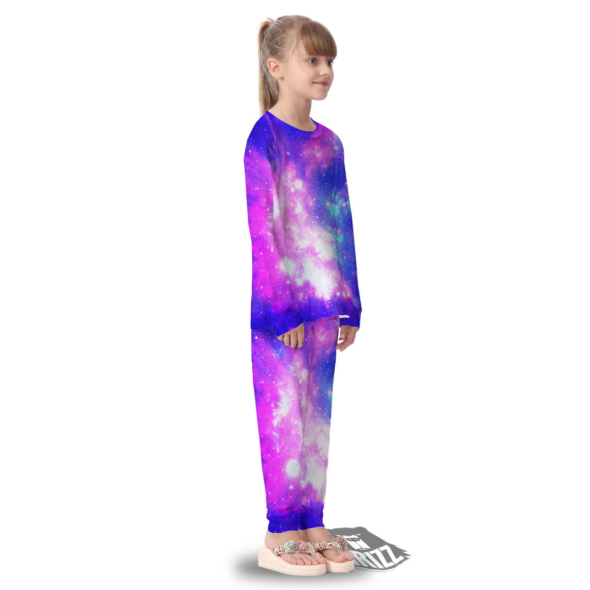 Galaxy Space Purple Bursting Print Kid's Pajamas-grizzshop