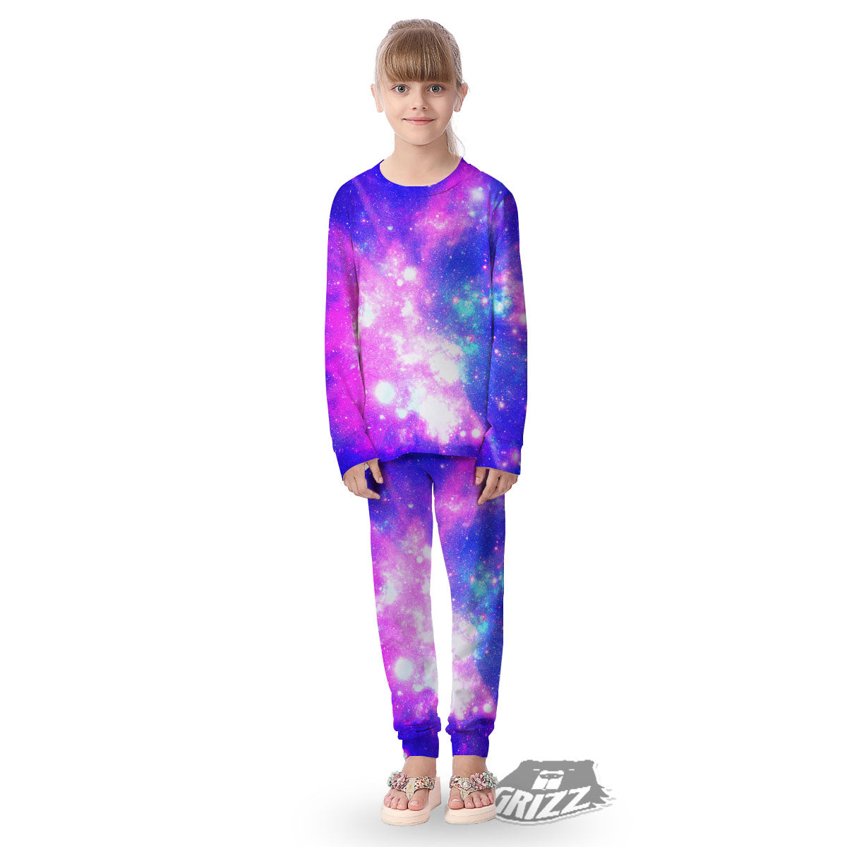 Galaxy Space Purple Bursting Print Kid's Pajamas-grizzshop