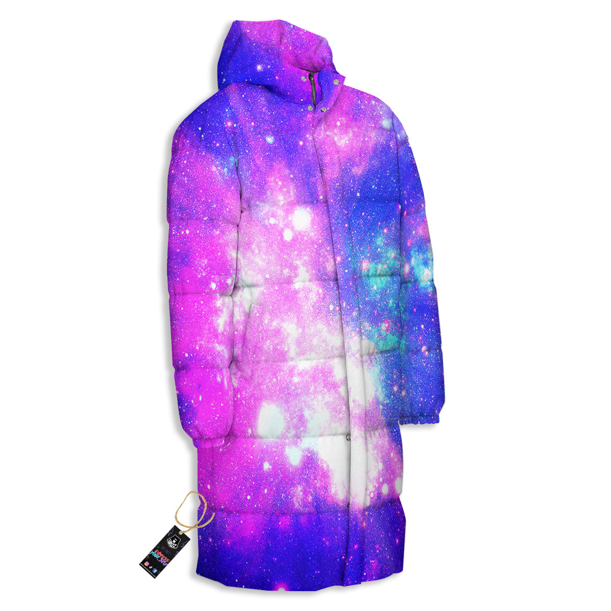 Galaxy Space Purple Bursting Print Long Down Jacket-grizzshop